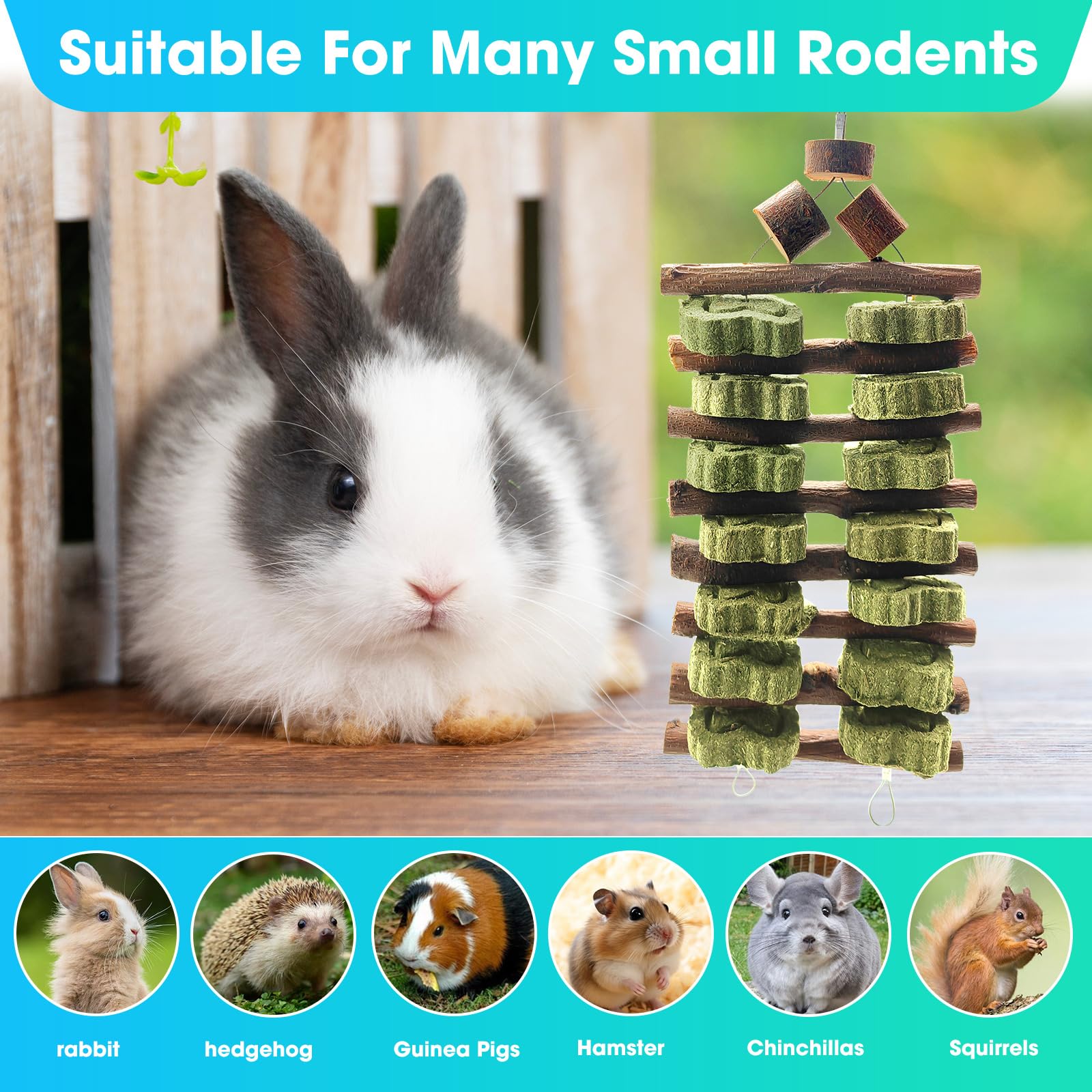 Wdefun Natural Peach Wood Clover Cake Teeth Grinding Toy String - Rabbit Snack Chewing Toy, Safe And Durable Pet Teeth Grinding