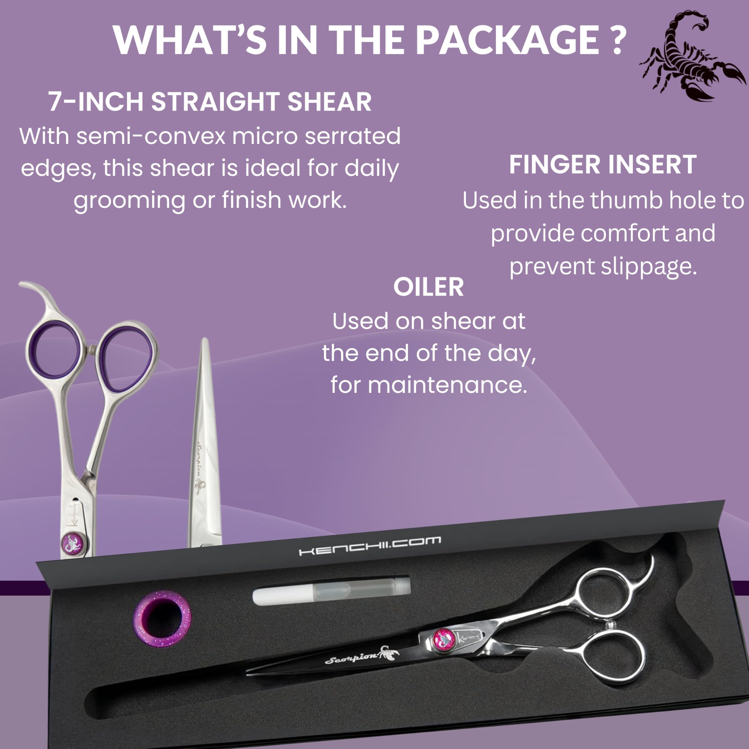 Kenchii Scorpion Dog Grooming Scissors, 7 Inch Straight Shears, Dog Scissors For Grooming, Professional Pet Grooming Scissors, Heavy Duty, Durable And Sharp