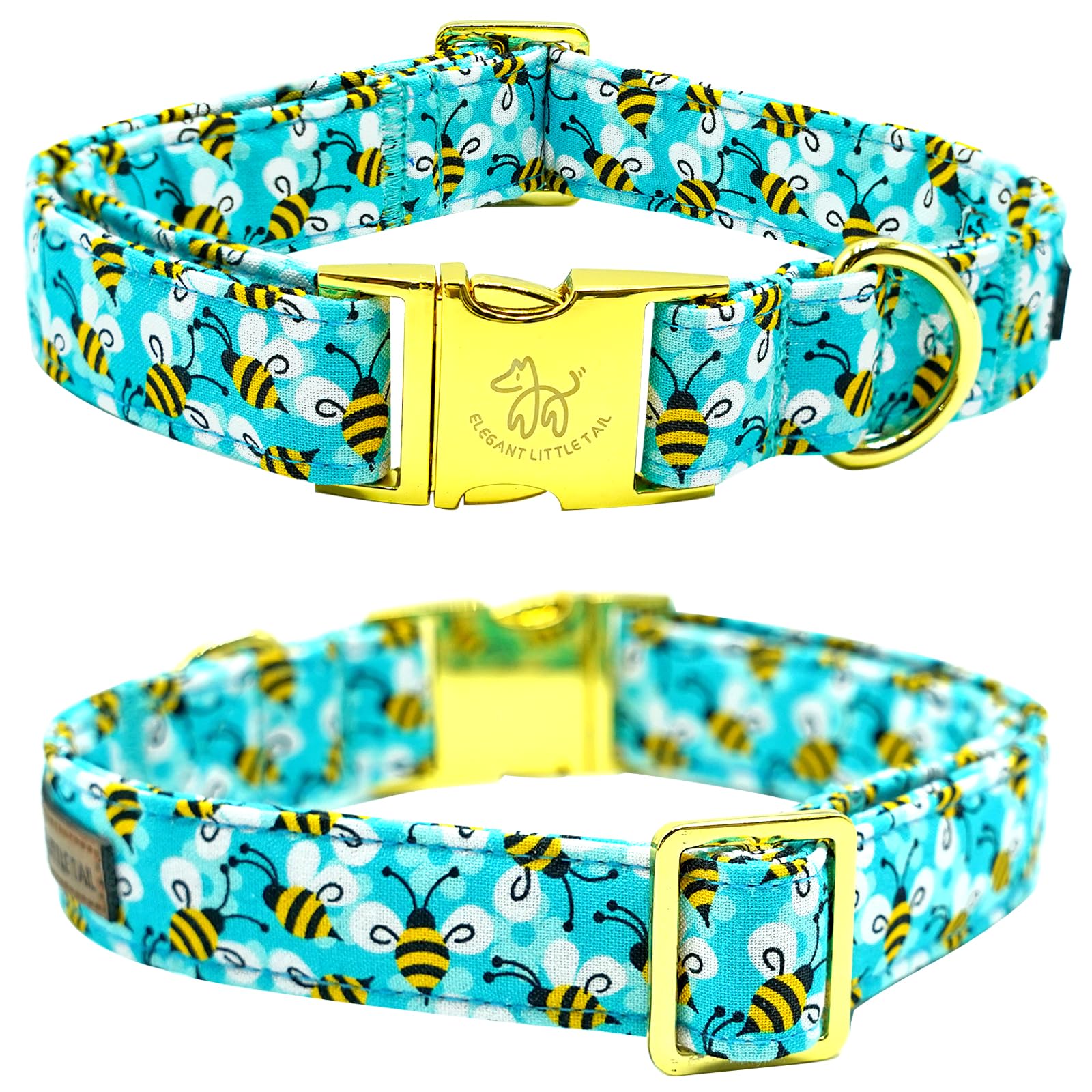 Elegant little tail Dog Collar, Blue Bees Print Dog Collar with Bow Tie Summer Dog Collar Pet Collar Boy Girl Cute Bowtie Collar