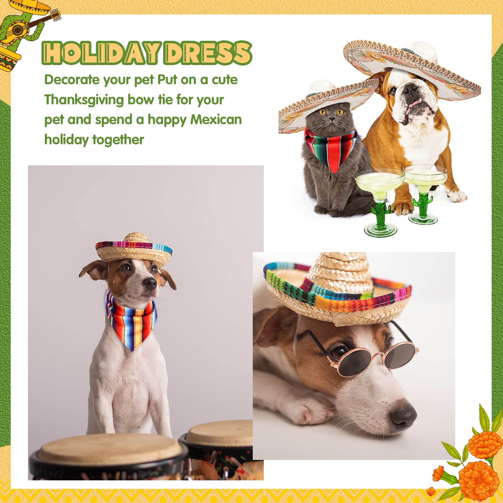 4 Pcs Cinco De Mayo Dog Bandana Cinco De Mayo Fiesta Fabric And Straw Sombrero Headbands Triangle Dog Sombrero Hat For Small Med