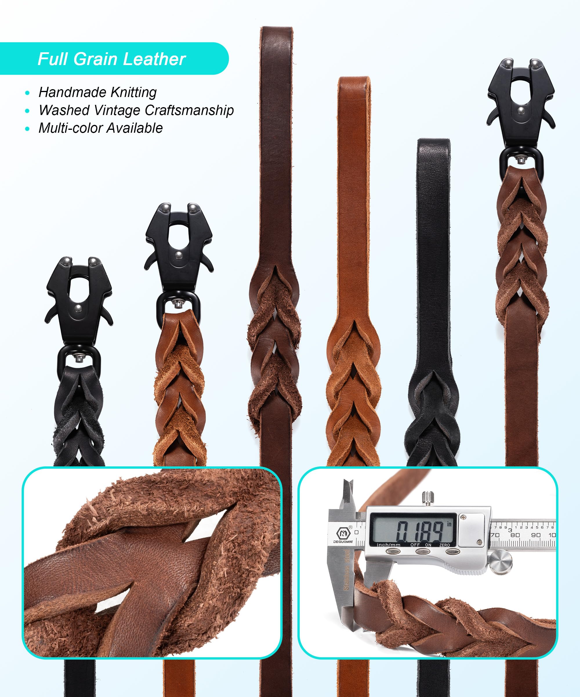 GEIT Leather Dog Leash - Heavy Duty Braided 4FT, Black, with Quick Release Tactical Frog Clip for Medium & Large Dogs, Model GL-519