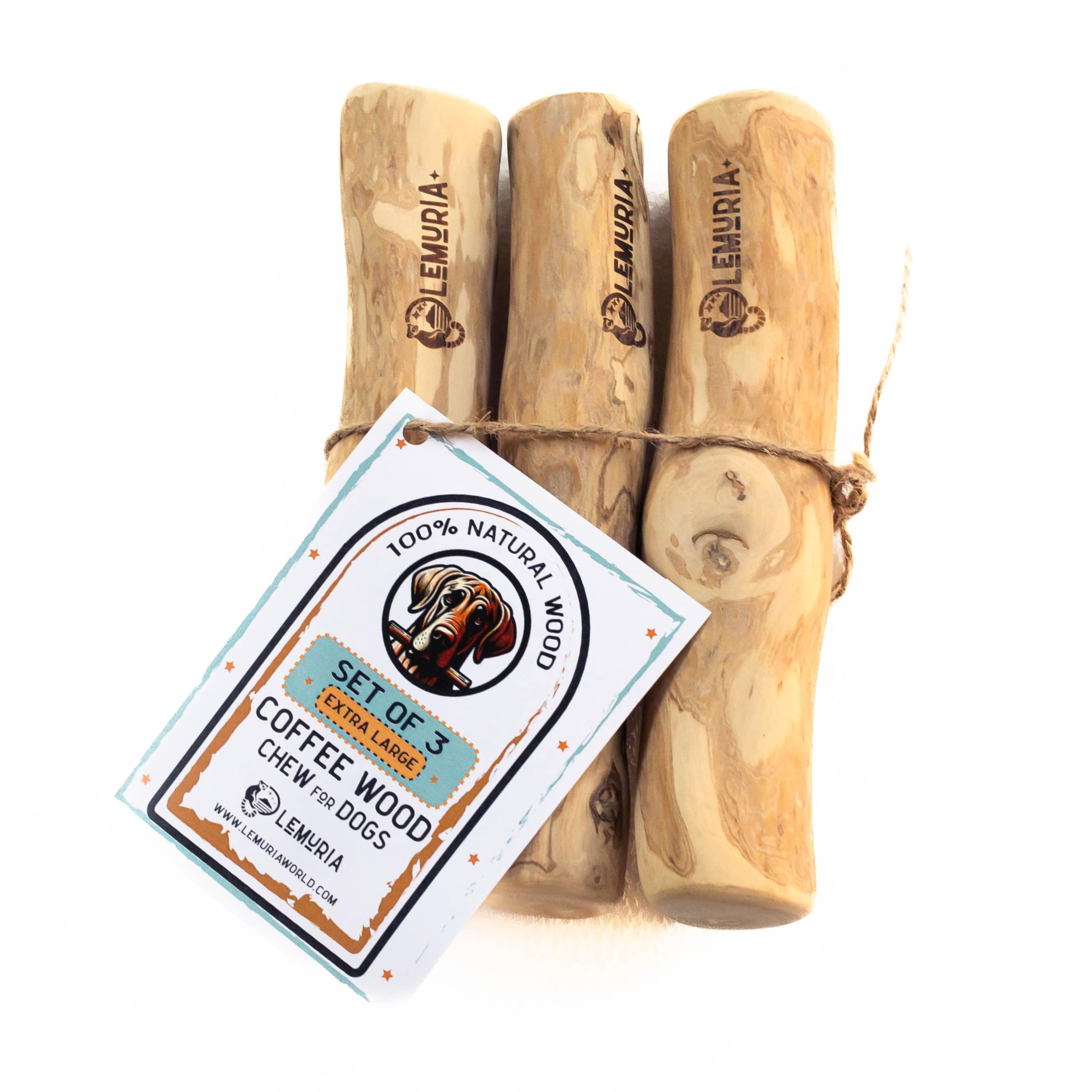 Lemuria Set Of 3 Coffee Wood Dog Chew Stick Toy, Natural Durable Real Wooden Bone Sticks For Dogs, Safe Dental Cleaning Chews Fo