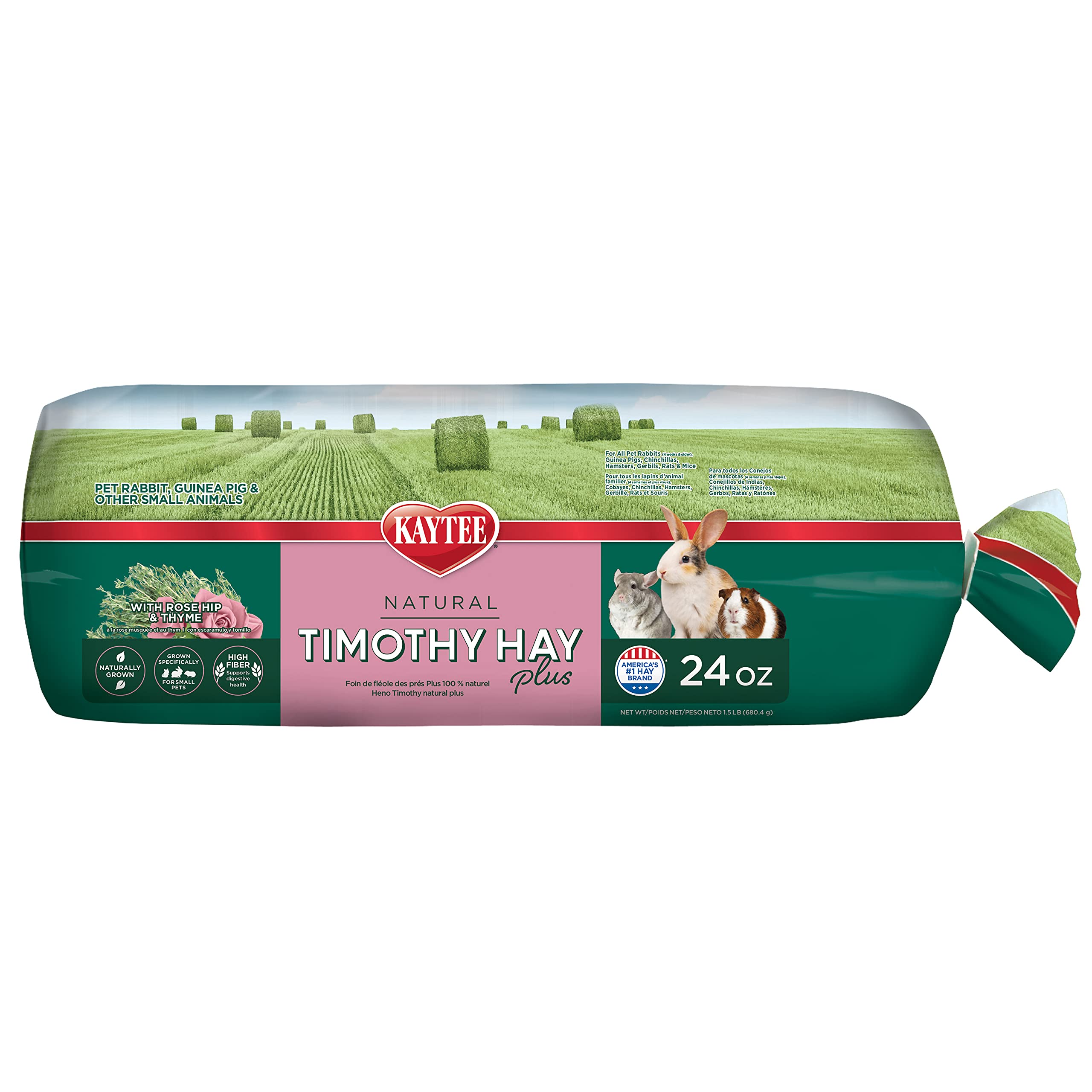 Kaytee All Natural Timothy Hay Plus Rose & Thyme for Guinea Pigs, Rabbits & Other Small Animals, 24 Ounce