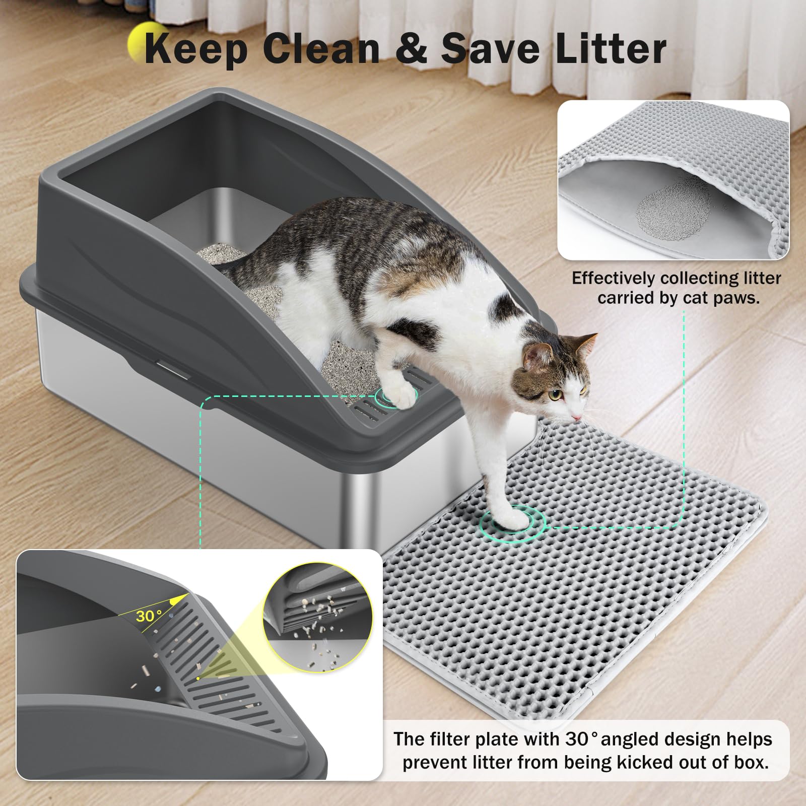 Stainless Steel Cat Litter Box, Extra Large Litter Boxes for Big Cats, Anti-Urine Leakage XL Box with High Sides, XLarge Metal L