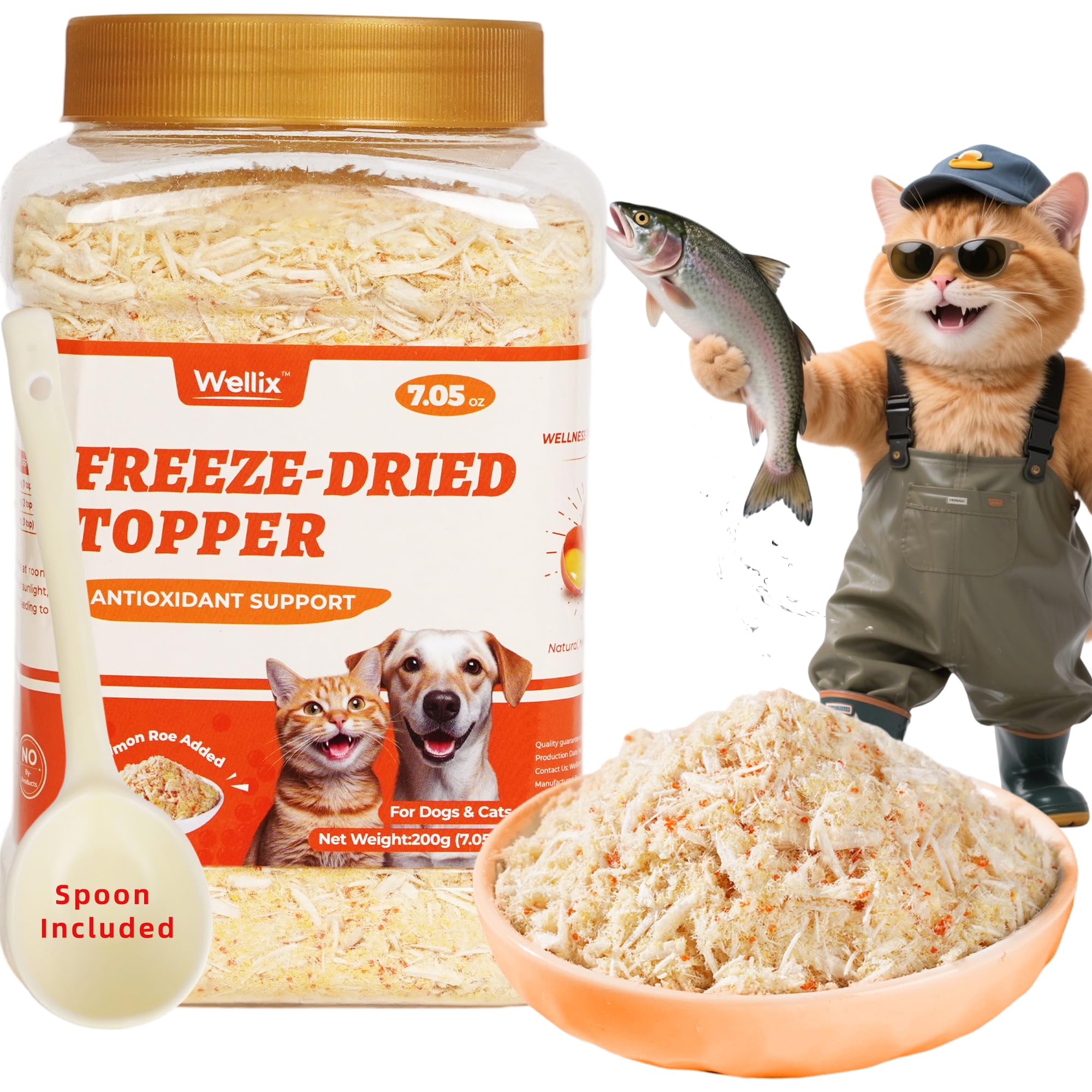 Wellix Dog & Cat Food Topper - Salmon Roe Treats Freeze Dried Egg Yolk & Chicken Flavor Low Calorie - Antioxidant and Skin & Coa