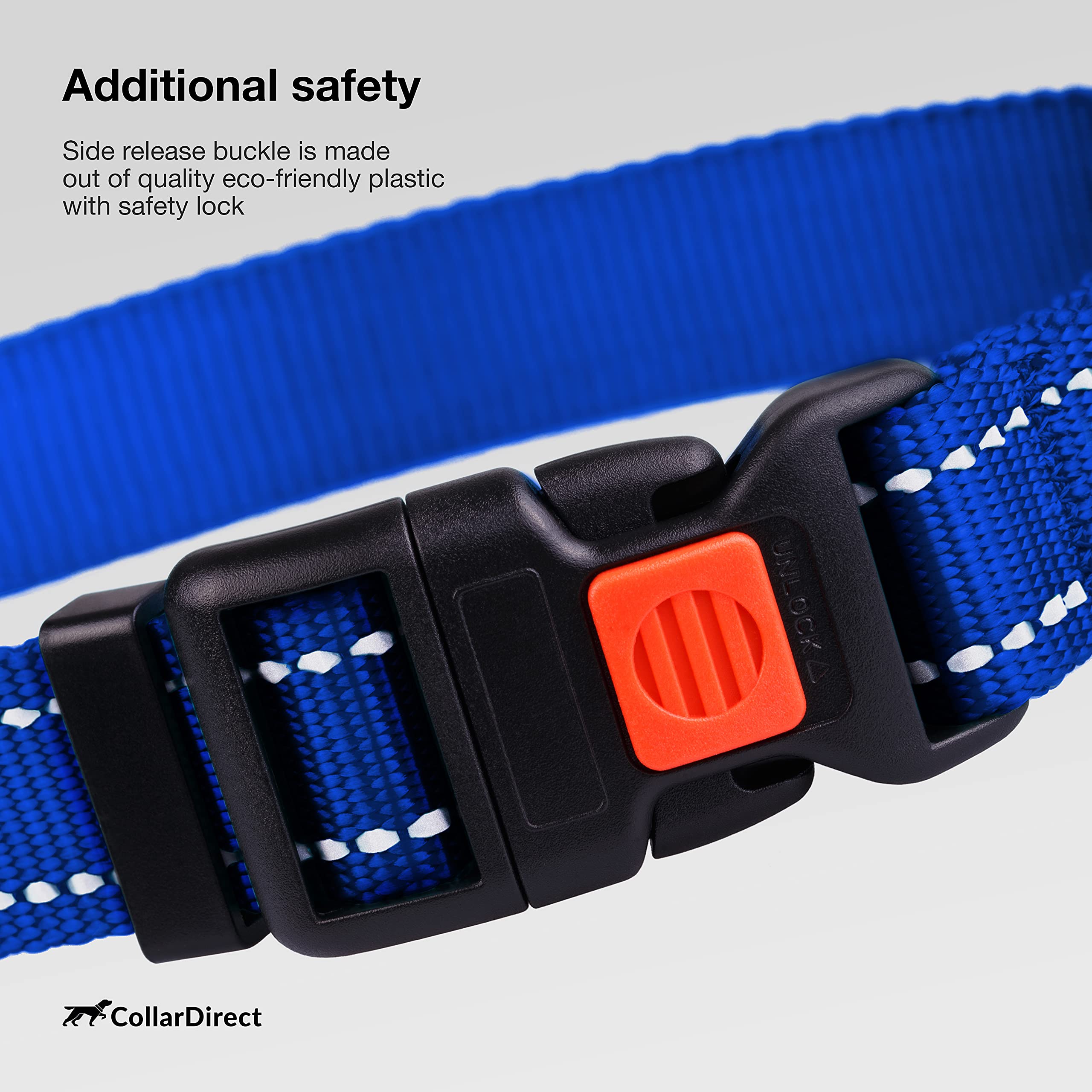 Collardirect Reflective Dog Collar For A Small, Medium, Large Dog Or Puppy With A Quick Release Buckle - Boy And Girl - Nylon Suitable For Swimming (14-18 Inch, Blue)