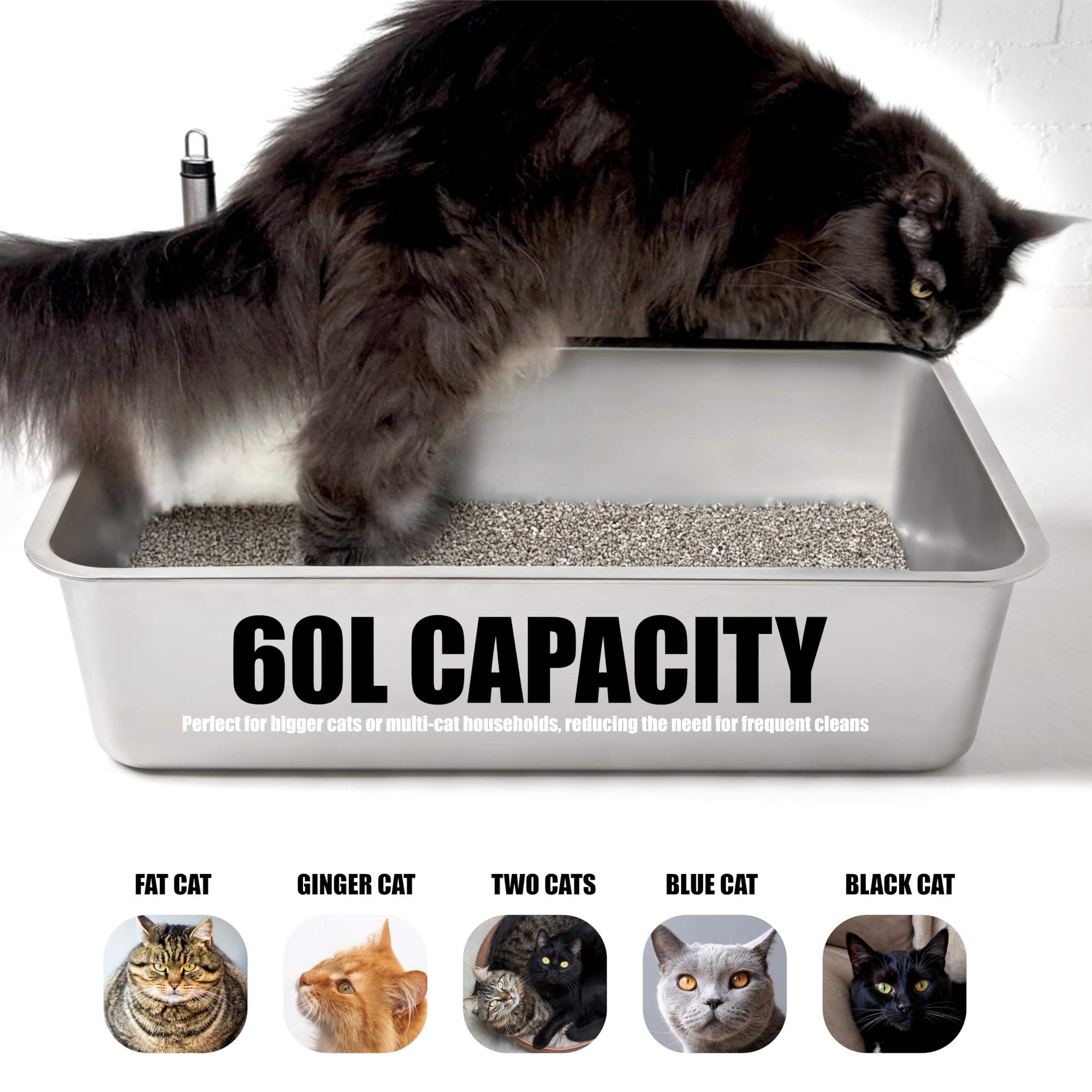 Stainless Steel Cat Litter Box With Scoop, Xl High Side Cats Toilet Metal Kitten Litter Pan, Pet Cleaning Tool For Big And Small