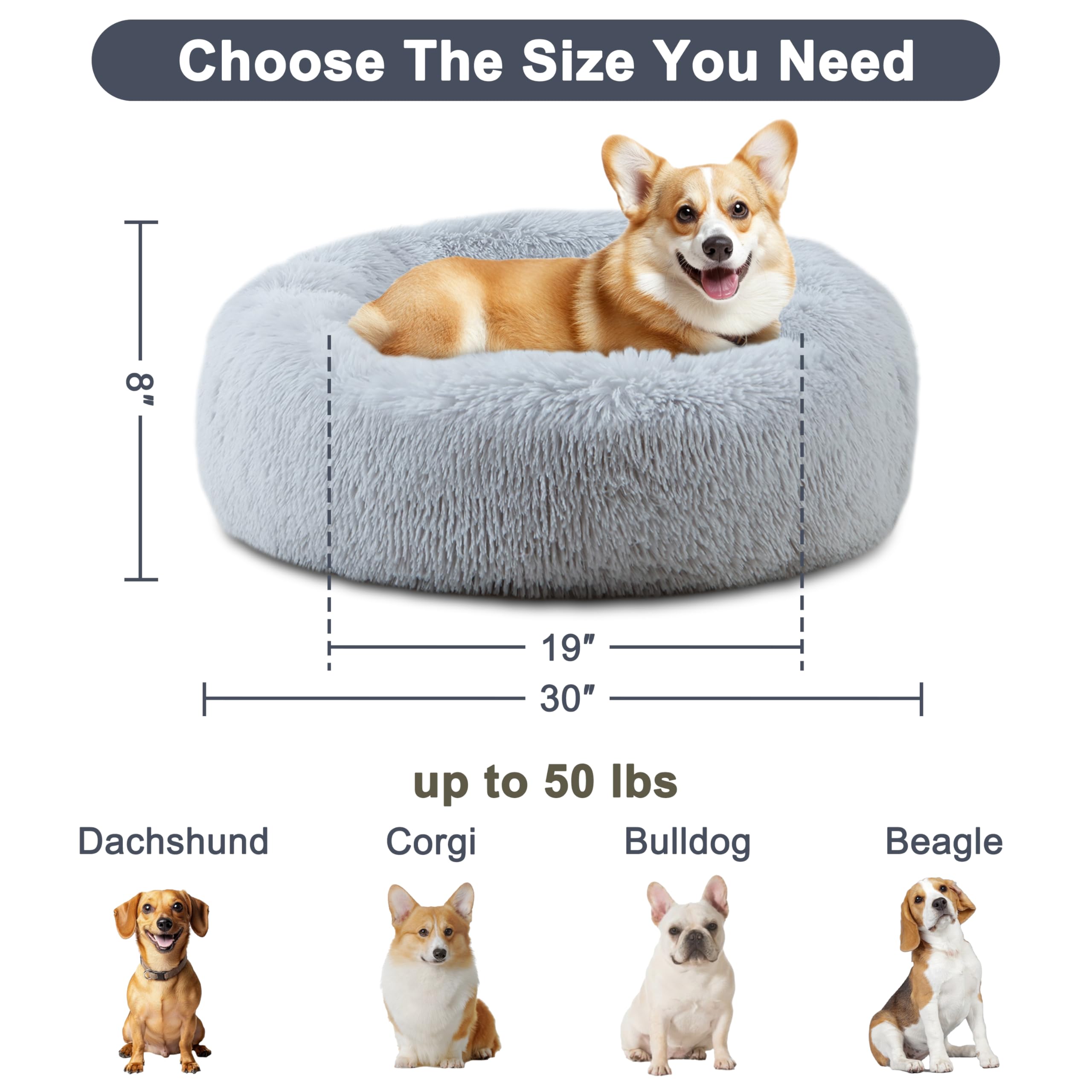 ELSKER&HOME Calming Dog Bed,Donut Washable Warming Soft Round 30 inches Dog Beds for Medium Dogs,Anti-Anxiety Fluffy Plush Cushi