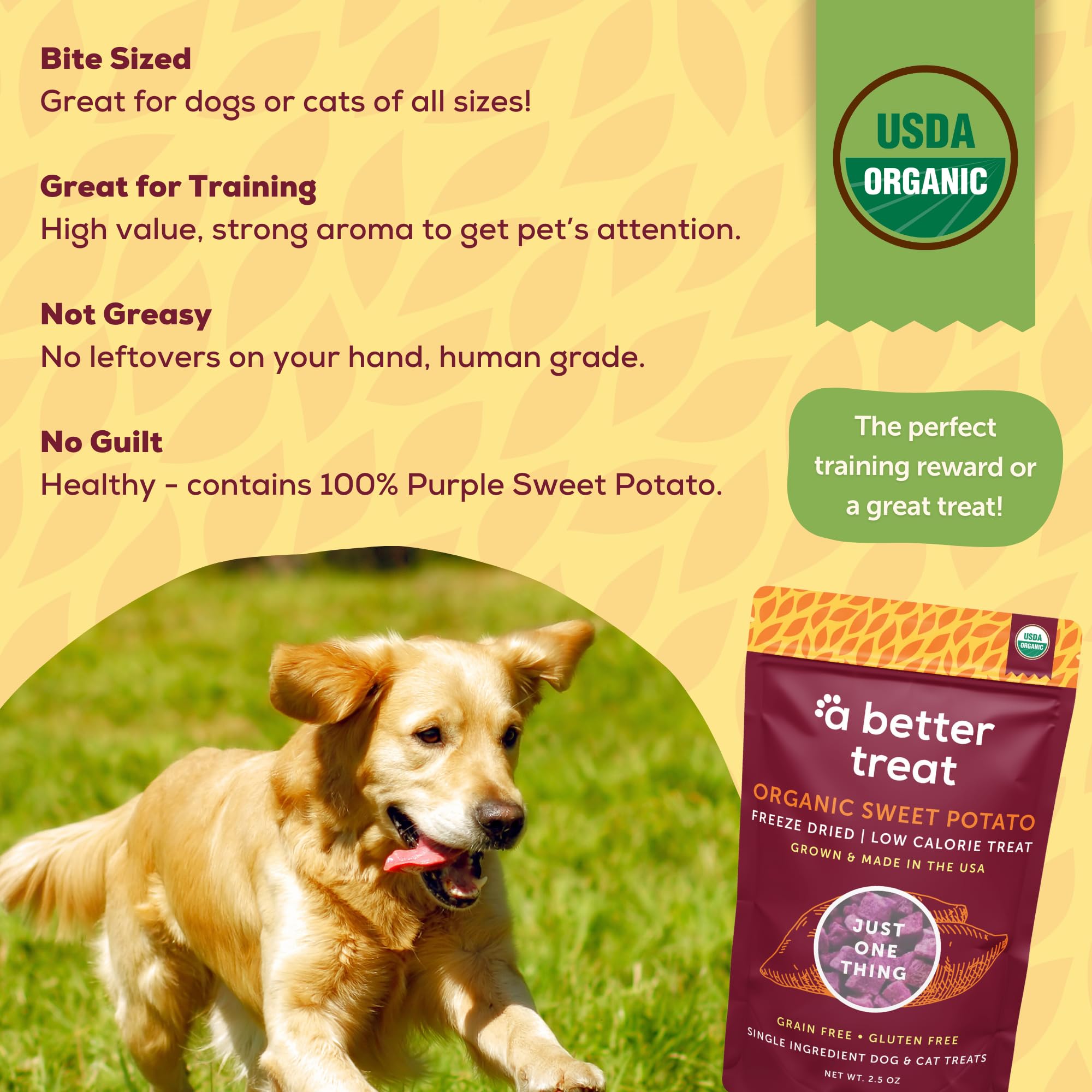 A Better Treat - Freeze Dried Organic Purple Sweet Potato Dog and Cat Treats, Organic, Single Ingredient | Natural, Healthy, Dia