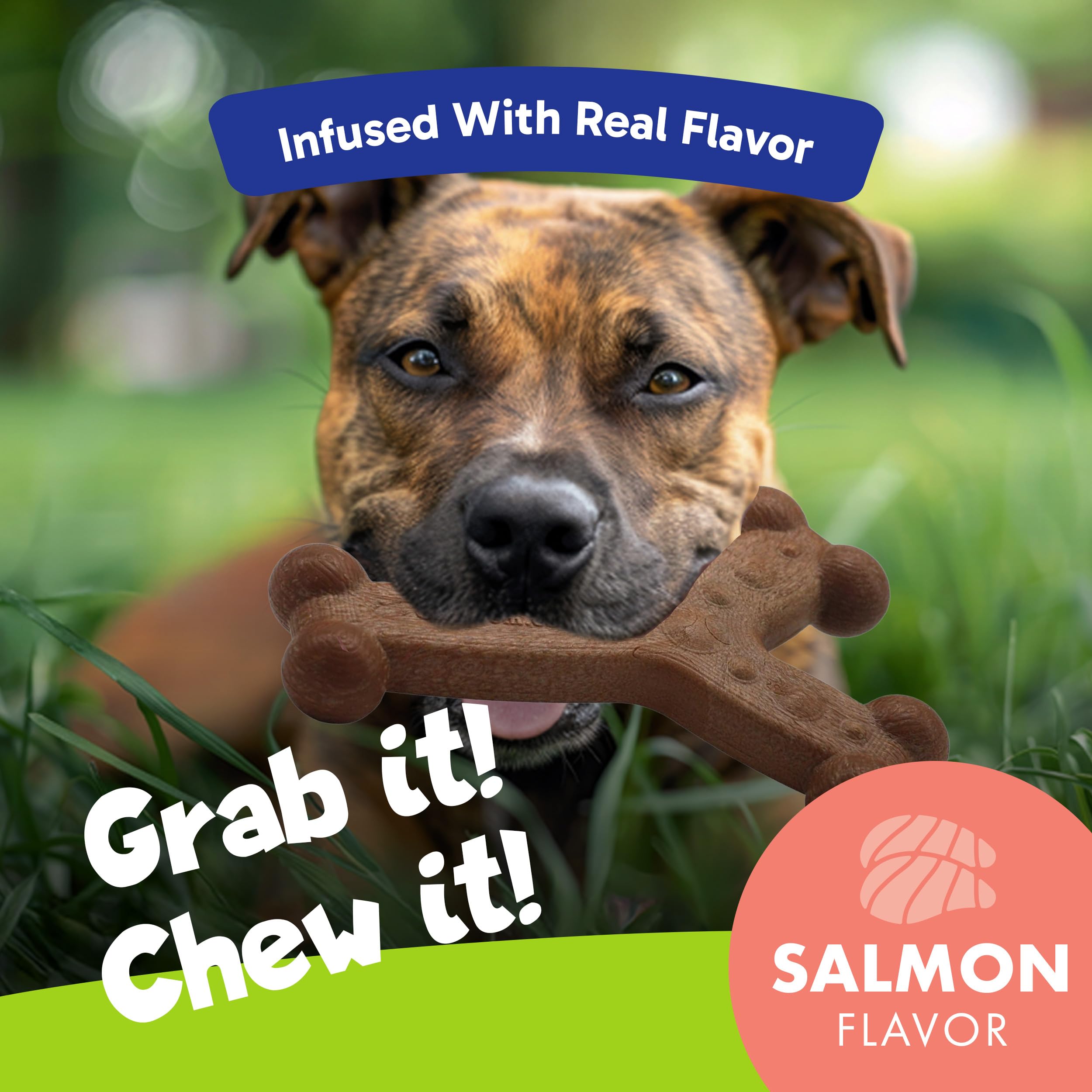 Chew'Ems Durable Chewy Dog Toys | Long-Lasting & Flavorful Chew Dog Toys, Large Dog Breeds | Large Dogs, Salmon-Flavored