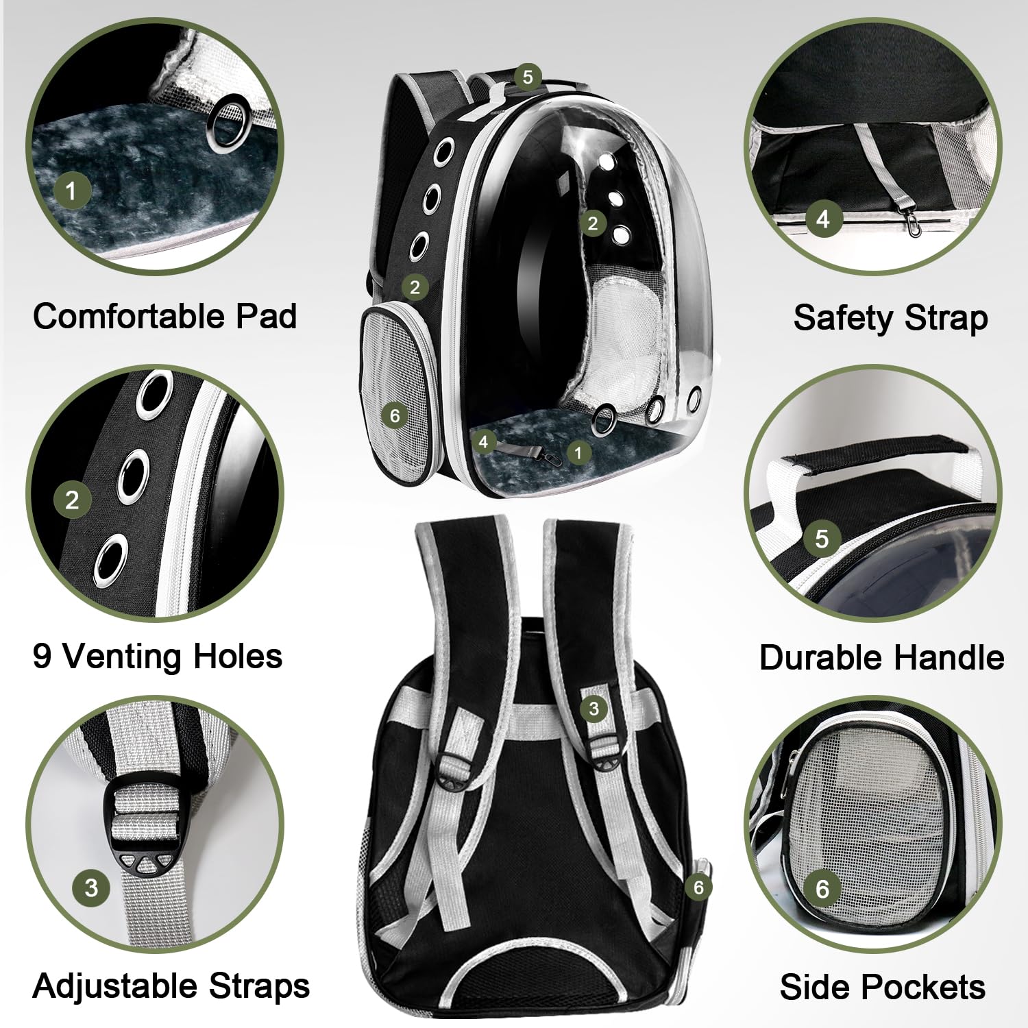 Cat Backpack Carrier, Pet Cat Carrier with Ventilated Design for Carrying Puppy Cats, Pet Carrier Backpack for Traveling/Hiking/