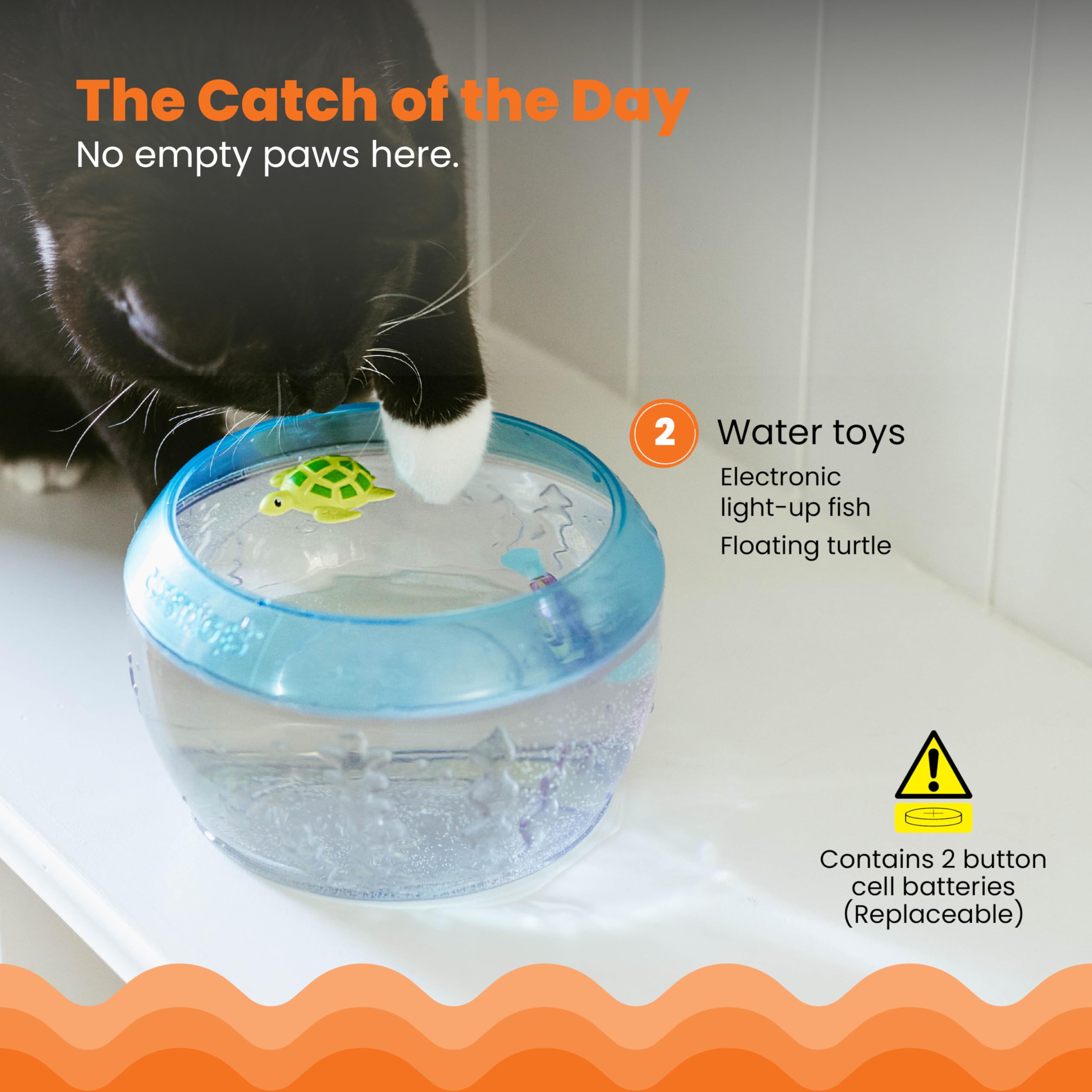 Catstages Meow-Smerizing Fish Bowl Cat Toy With Two Water Toys, Electronic Swimming Fish And Floating Turtle Toy Included, Blue