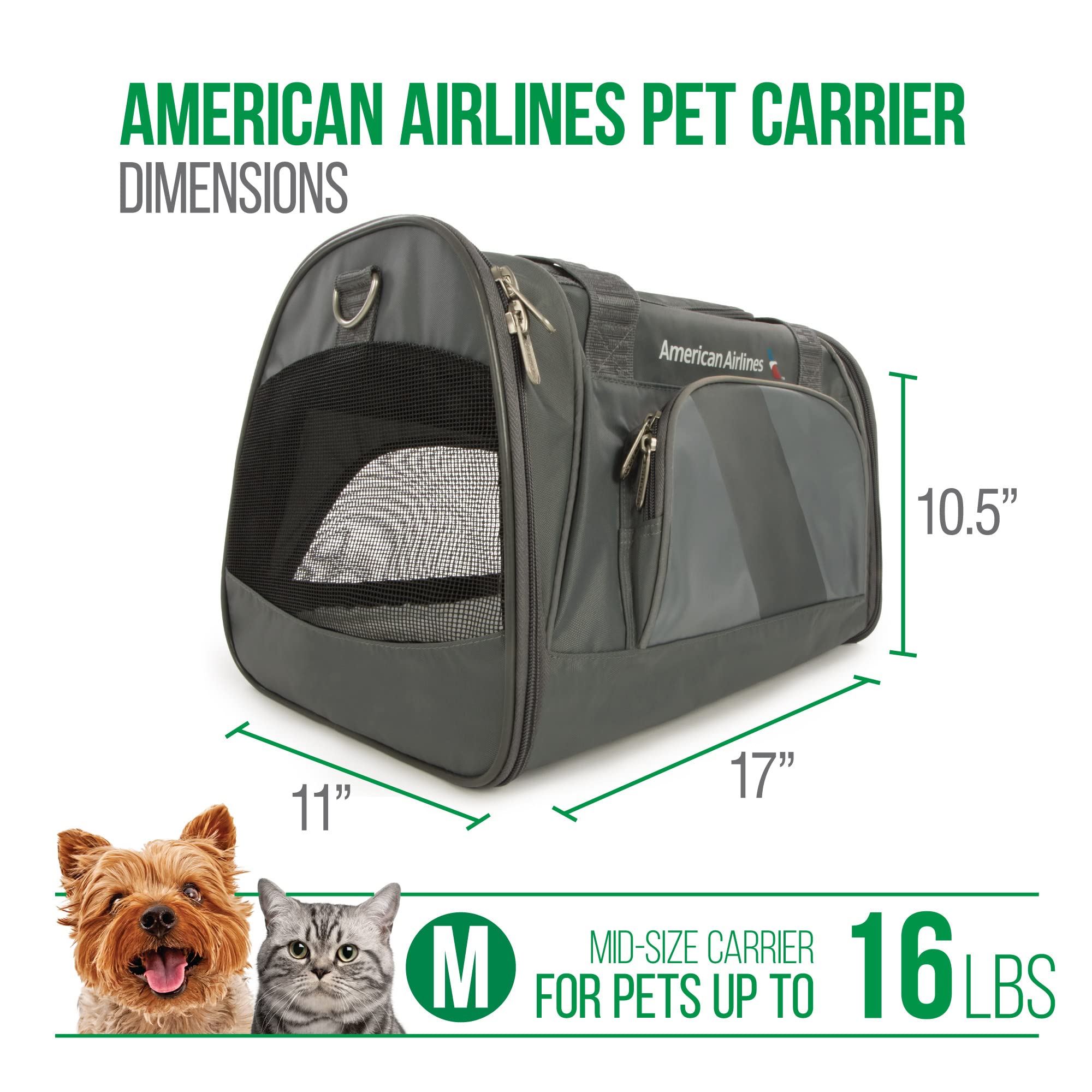 Sherpa American Airlines Travel Pet Carrier, Airline Approved & Guaranteed On Board - Charcoal Gray, Medium