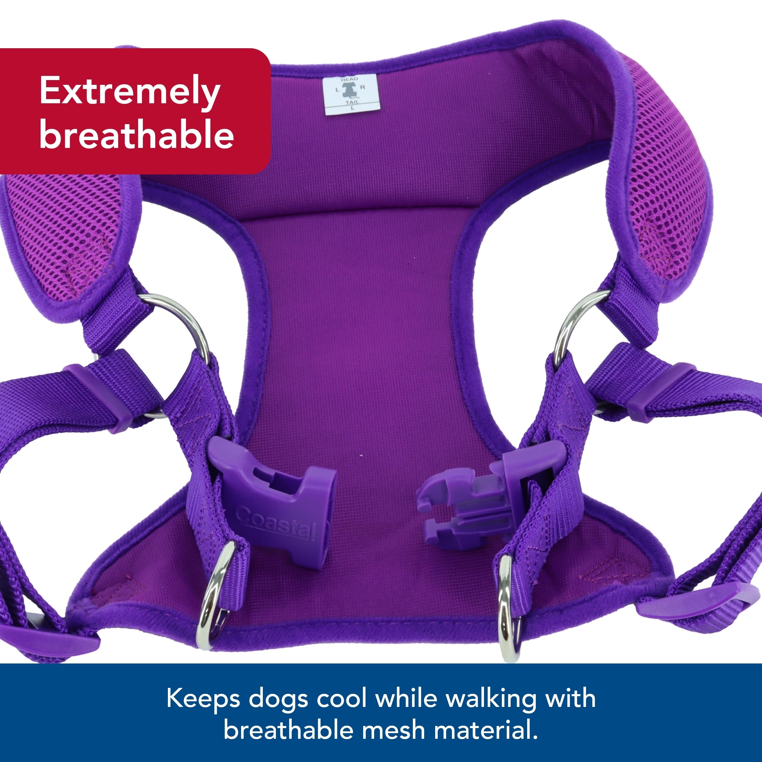 Coastal Pet Comfort Soft Wrap Adjustable Dog Harness - Comfortable Harness For Dog - Adjustable Fit - Easy Step-In Design - Breathable Fabric Mesh - Orchid, 5/8' X 16'-19'