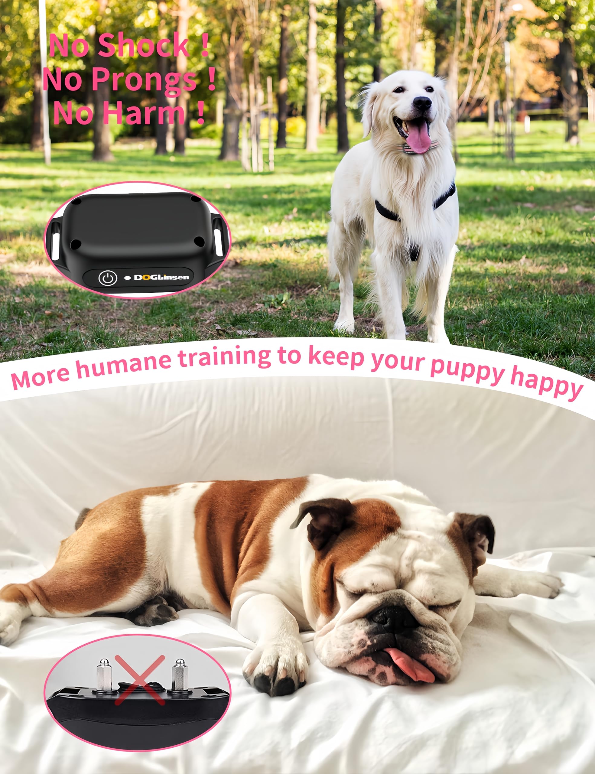 Doglinsen No Shock Dog Training Collar 2 Dogs, Dog Vibration Collar With Controller 3300Ft, No Shock Vibrating Dog Collar, Vibra