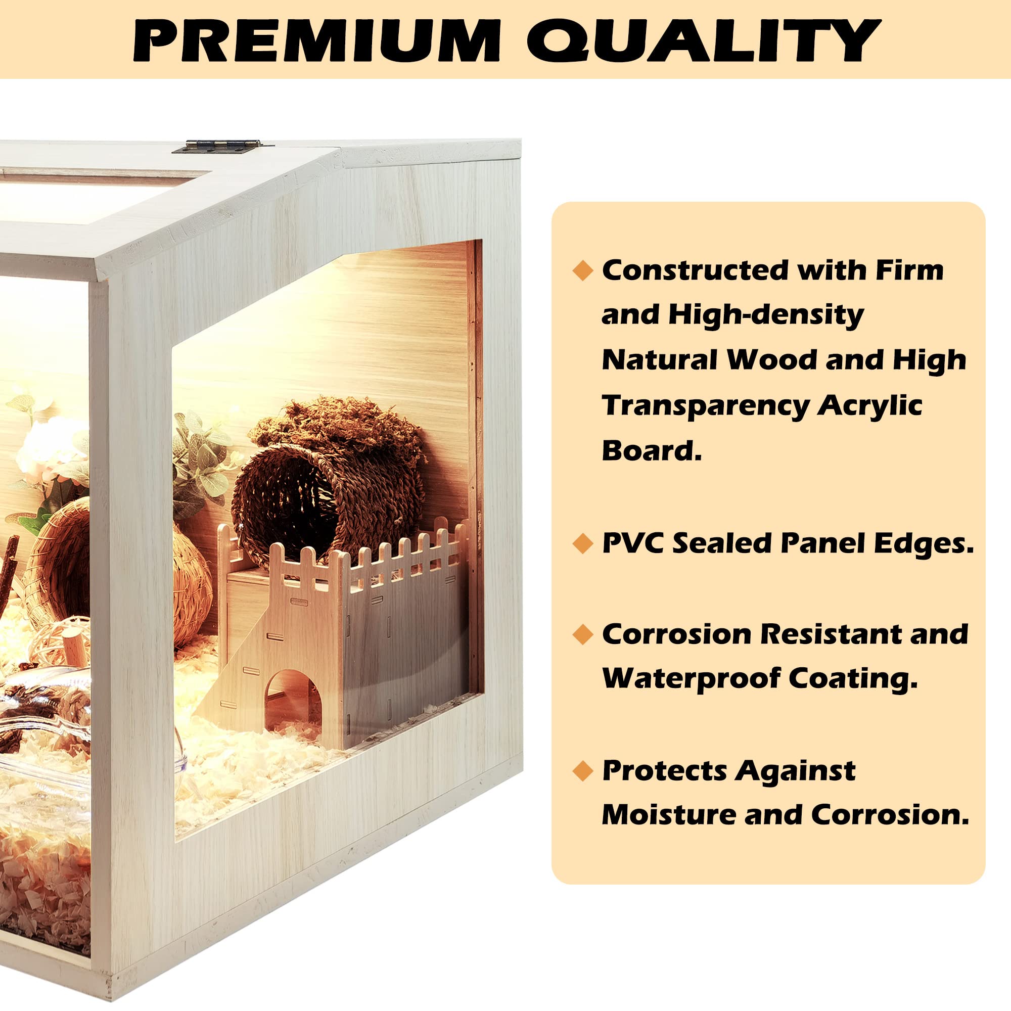 Prolee Hamster Cage Chewproof Wooden 24 Inch Guinea Pig Cages Mice and Rat Habitat Openable Top with Acrylic Sheets Solid Built