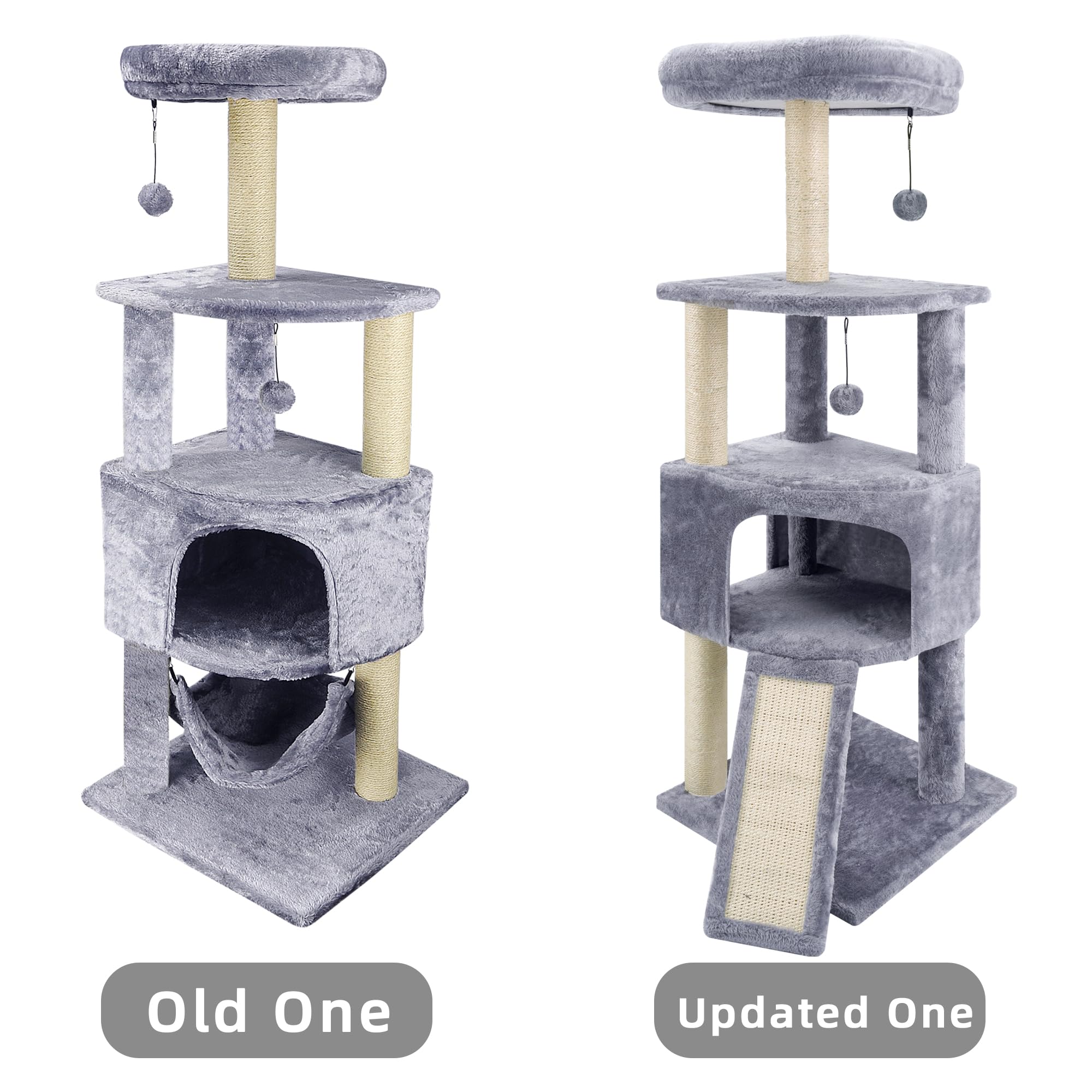 Huitree 45In Cat Tree Tower With Big Cat Condo For Indoor Cats,Cat Tower Activity Center Cat Furniture With Scratching Post And Hanging Bed,Grey