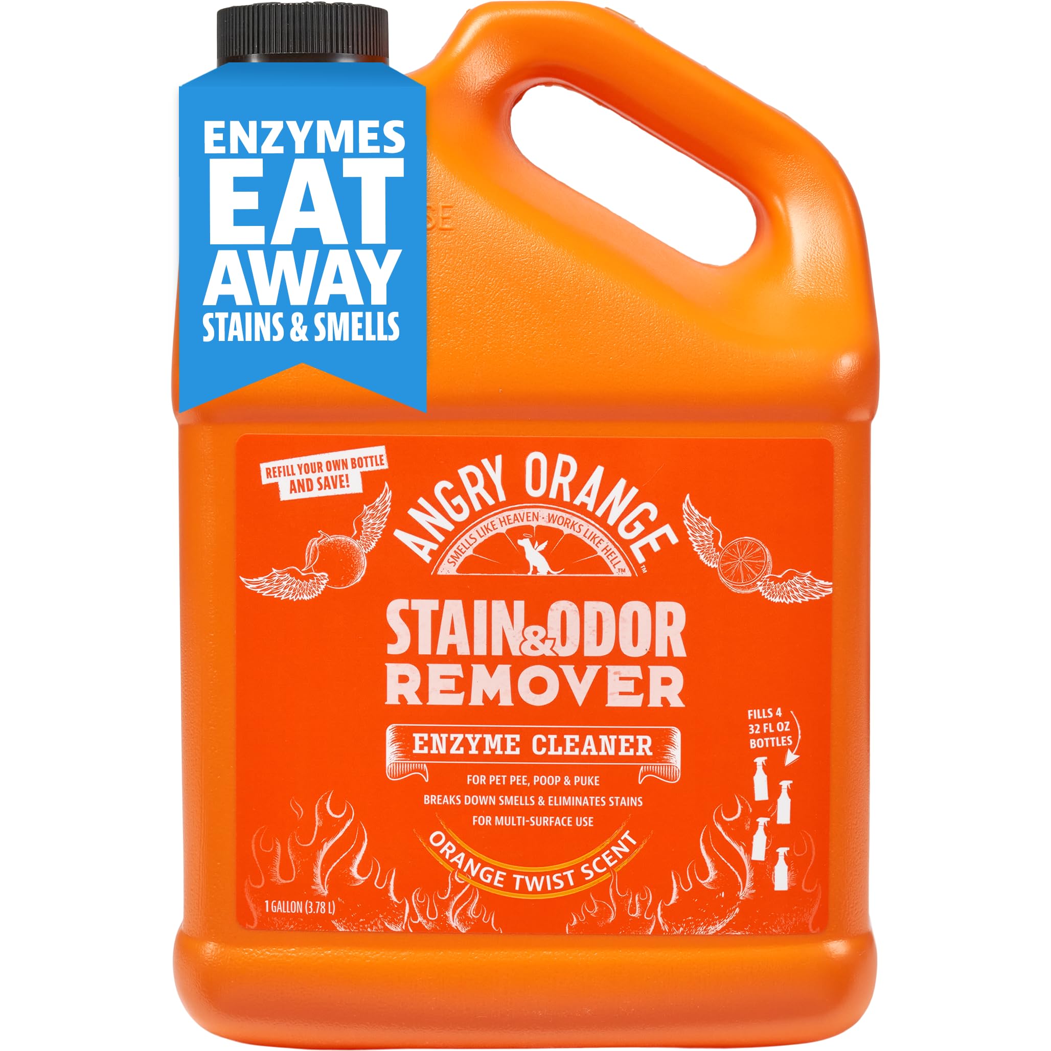 Angry Orange Pet Stain Remover For Dog Urine And Stains - Enzyme Cleaner - Citrus - 1 Gallon