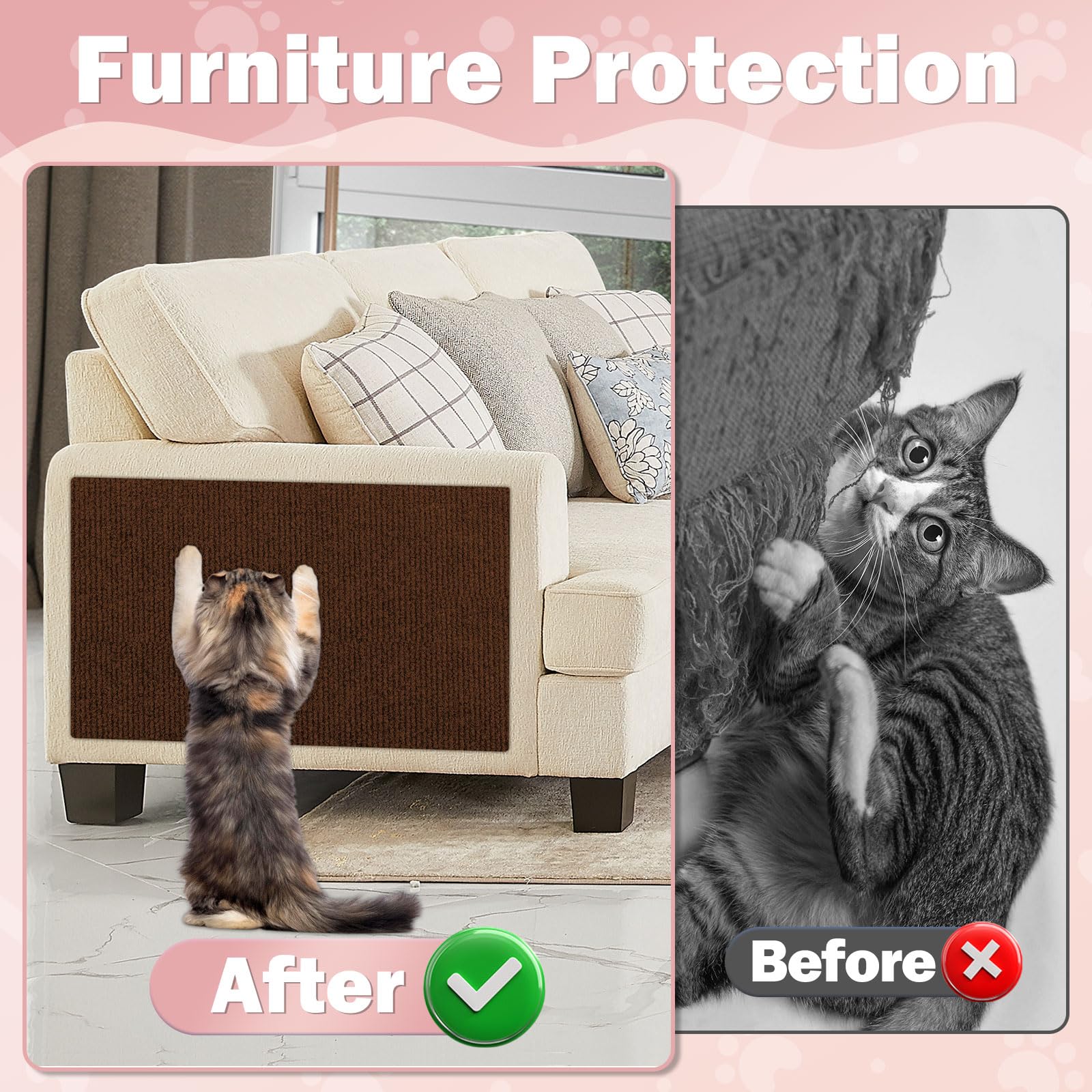 Enonci Bed Cat Scratcher Pad,47.2''X15.8''Cat Scratching Mat,Self-Adhesive Trimmable Anti Scratch Bed Couch Wall Corner Furnitur
