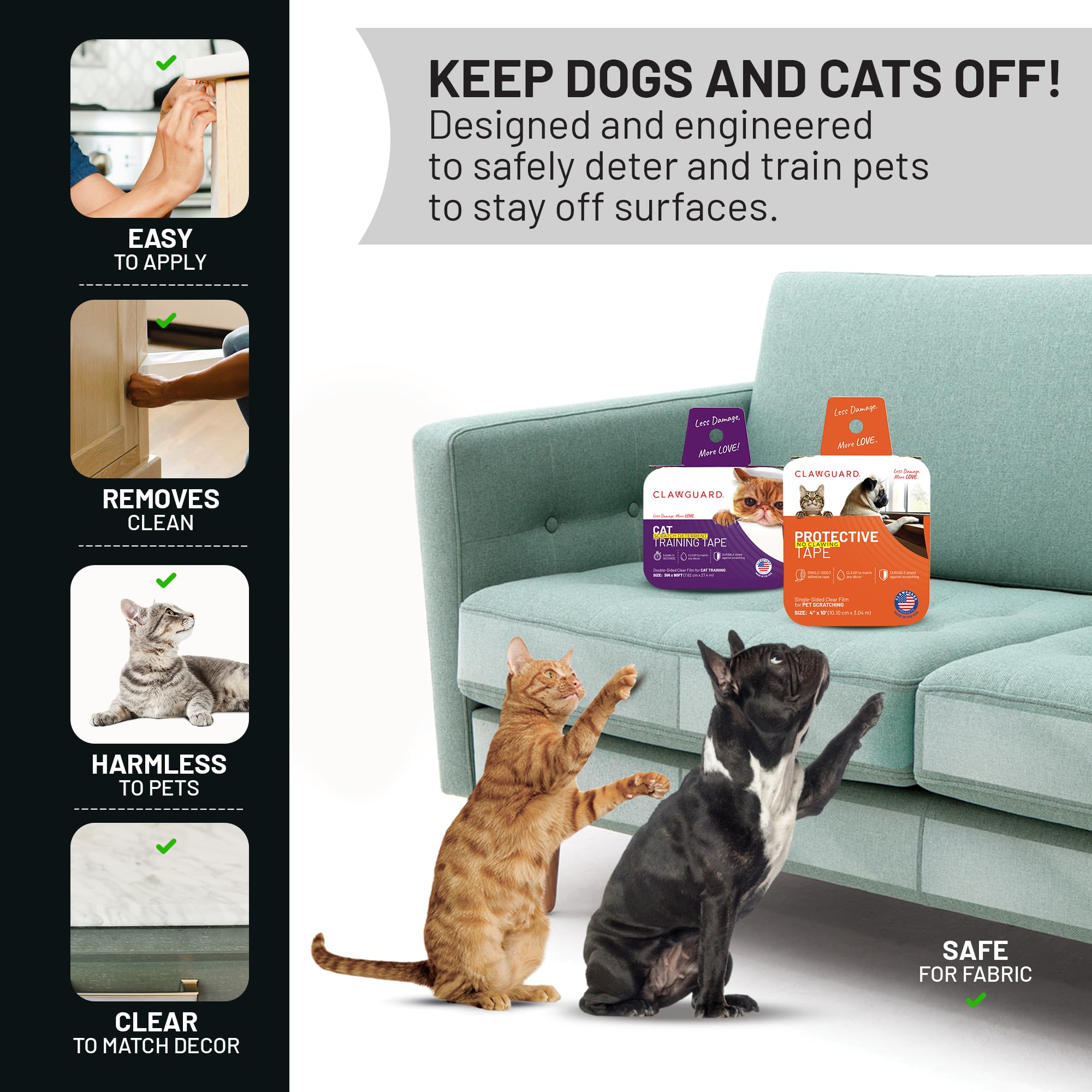 CLAWGUARD Bundle Pack - Dog Scratch Protection Tape Single Sided XL Roll and Cat Training Tape Anti Scratch Deterrent Double Sid