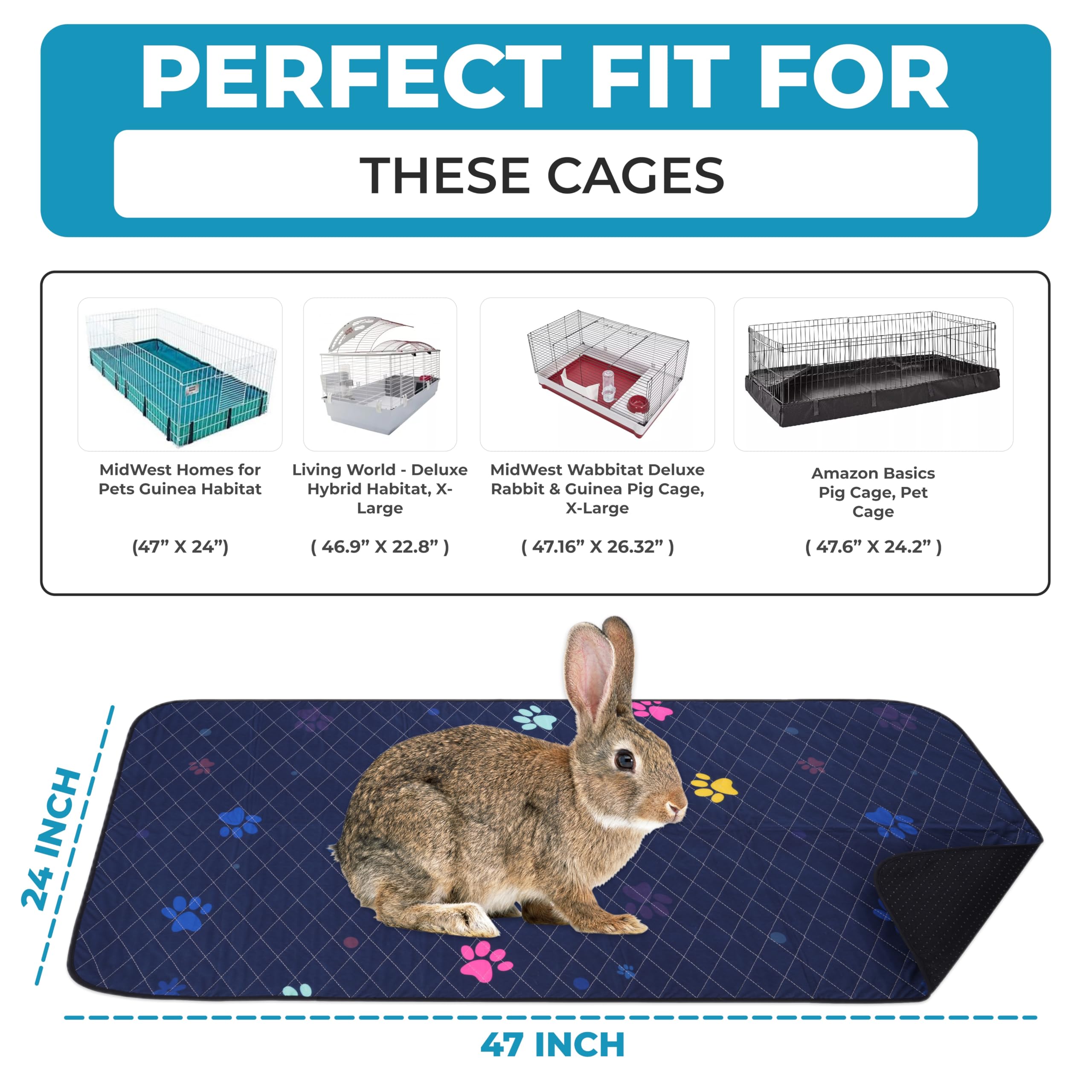 Luftpets Washable Guinea Pig Cage Liner For Midwest, Fast-Drying, Leakproof & Absorbent Rabbit Bedding For Indoor, Non-Slip Mat