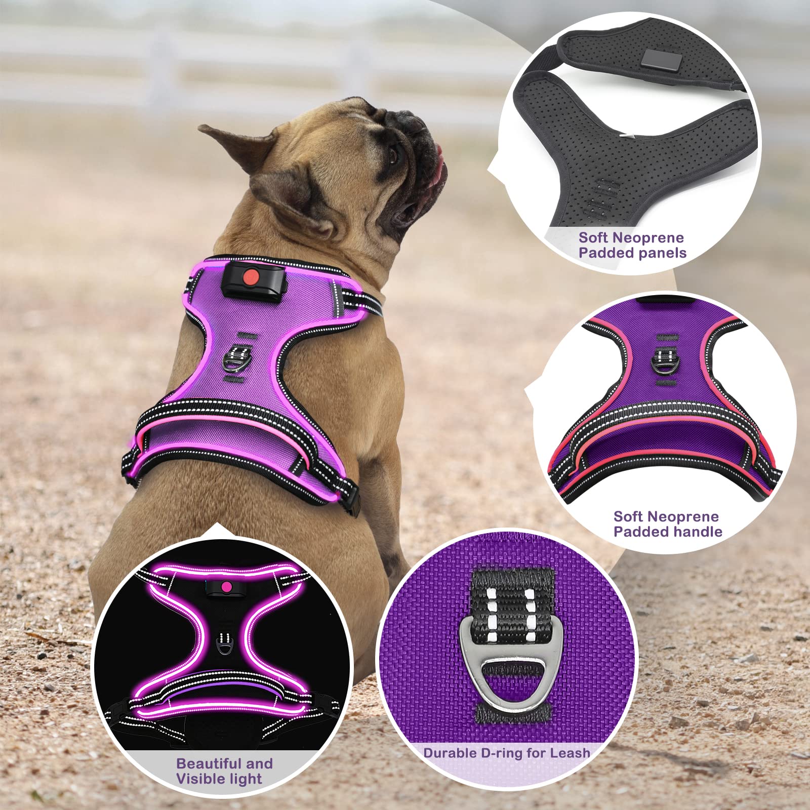 Light Up Dog Harness No Pull Led Dog Harness With Handle Vizbrite Rechargeable Lighted Dog Vest Harness For Small/Medium/Large/X