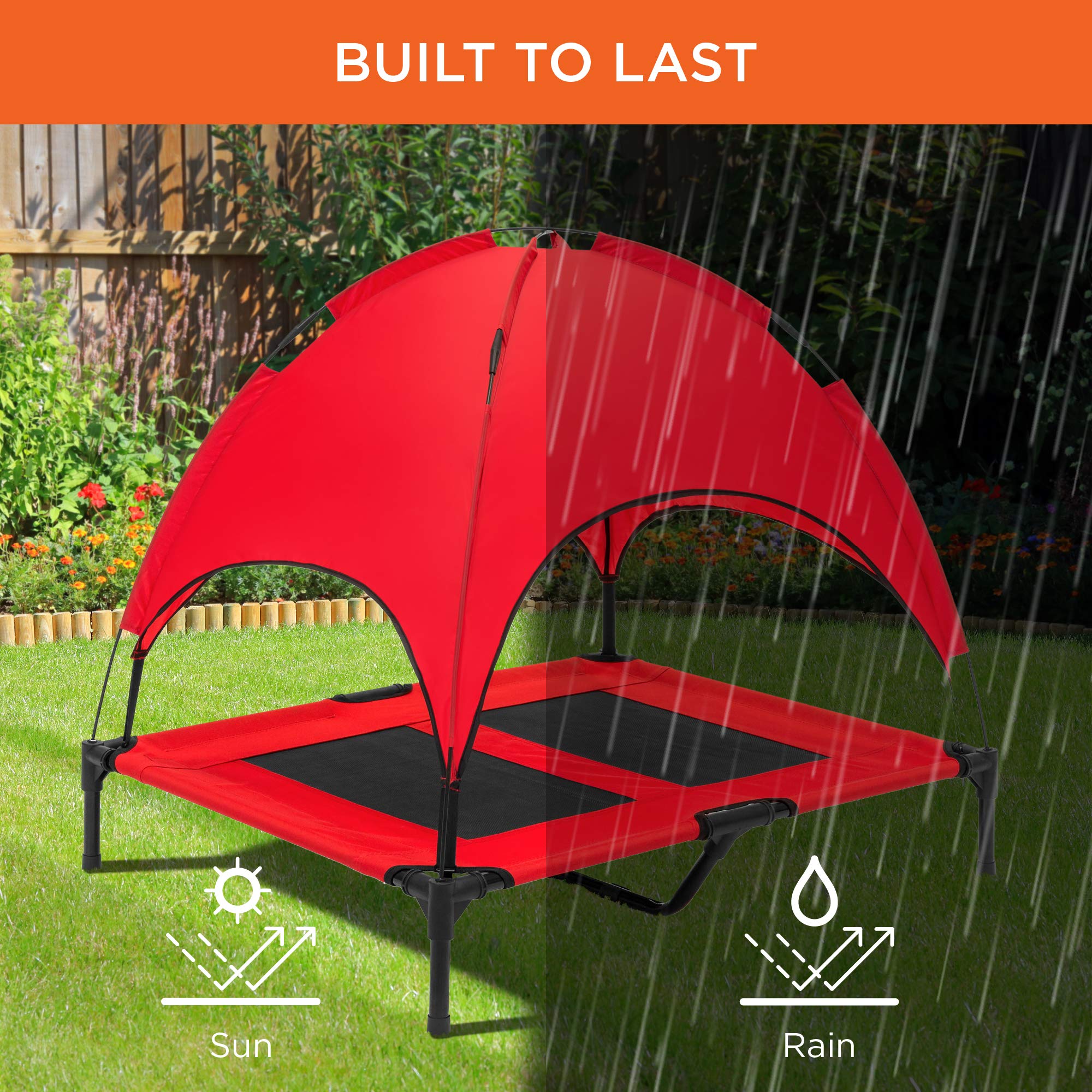Best Choice Products 36In Elevated Cooling Dog Bed, Outdoor Raised Mesh Pet Cot W/Removable Canopy Shade Tent, Carrying Bag, Breathable Fabric - Red