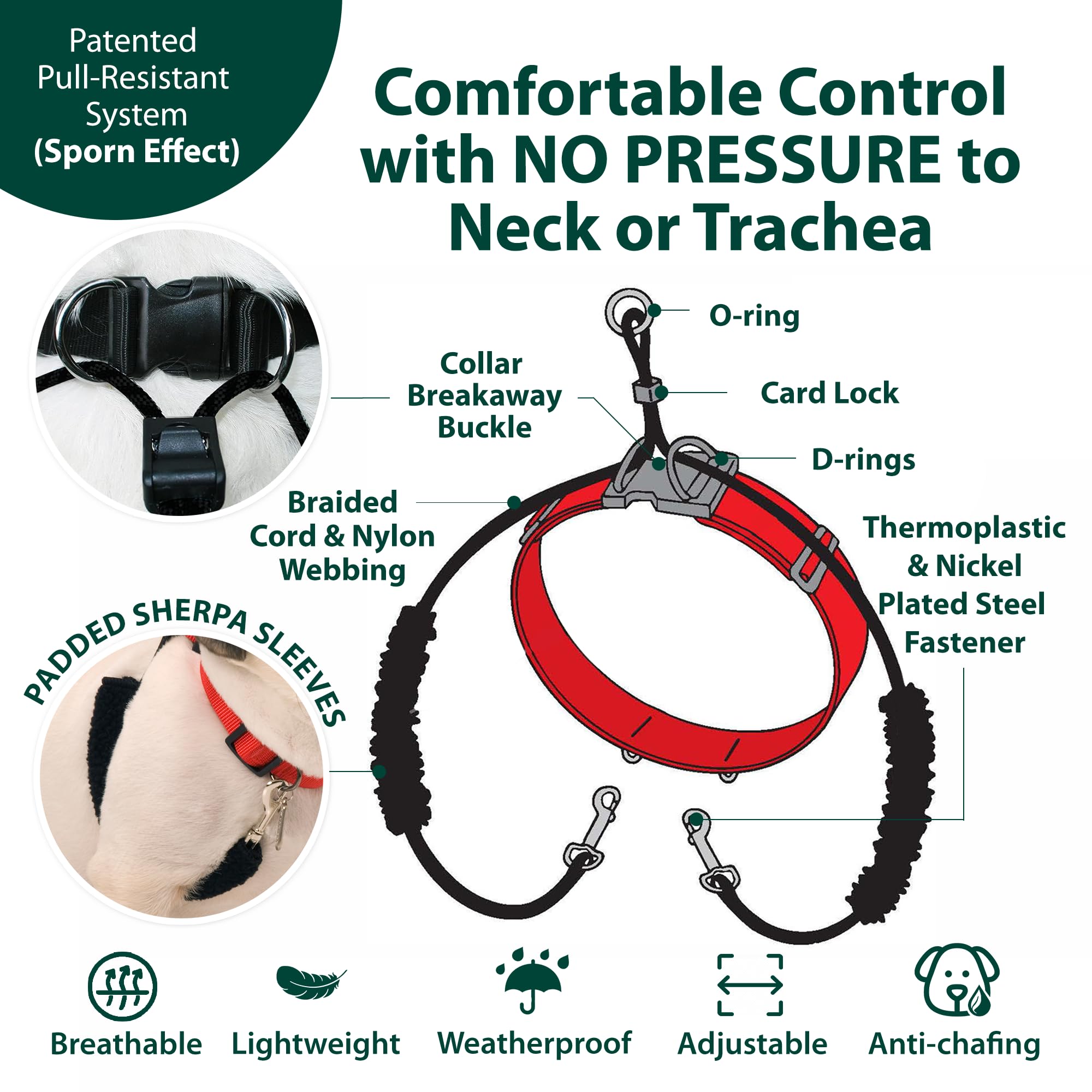 Sporn Original Training Halter, No Pull Dog Harness For Large Dogs With Black Padded Sherpa Sleeves, Breathable Large Dog Harness No Pull, Provides To All Extra Large Sized Breeds