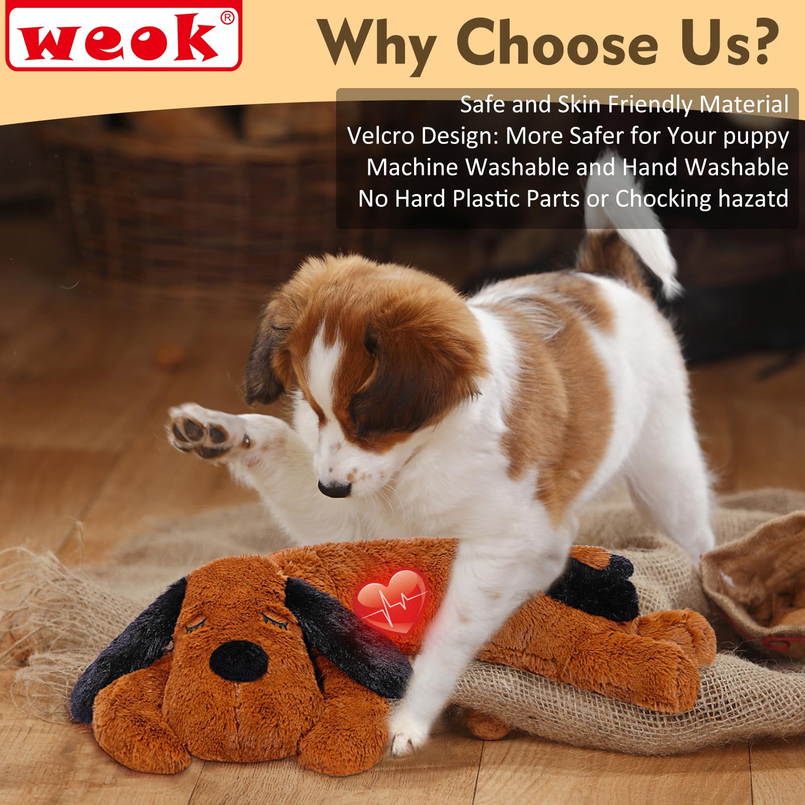 Weok Puppy Heartbeat Toy For Separation Anxiety Relief, Heartbeat Stuffed Animal Anxiety Calming Behavioral Aid Plush Toy For Do