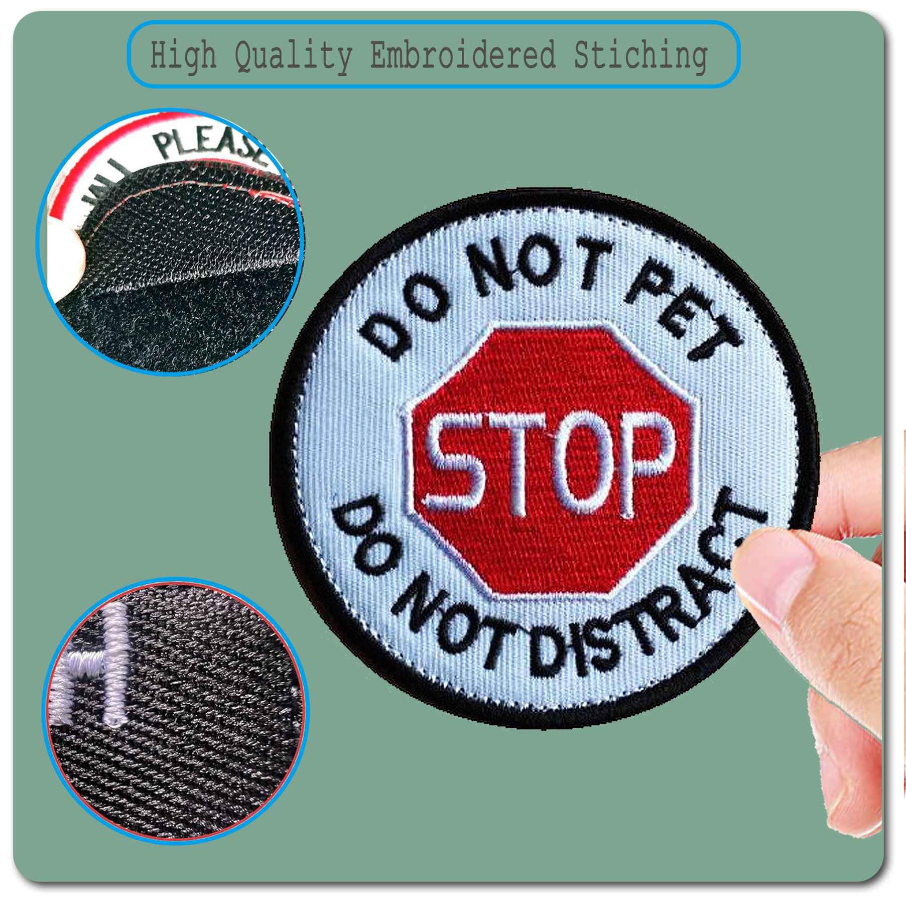 Do Not Distract Do Not Pet Patch, Stop Pet Patch For Dog Vests/Harnesses Emblem Embroidered Fastener Hook & Loop Patch