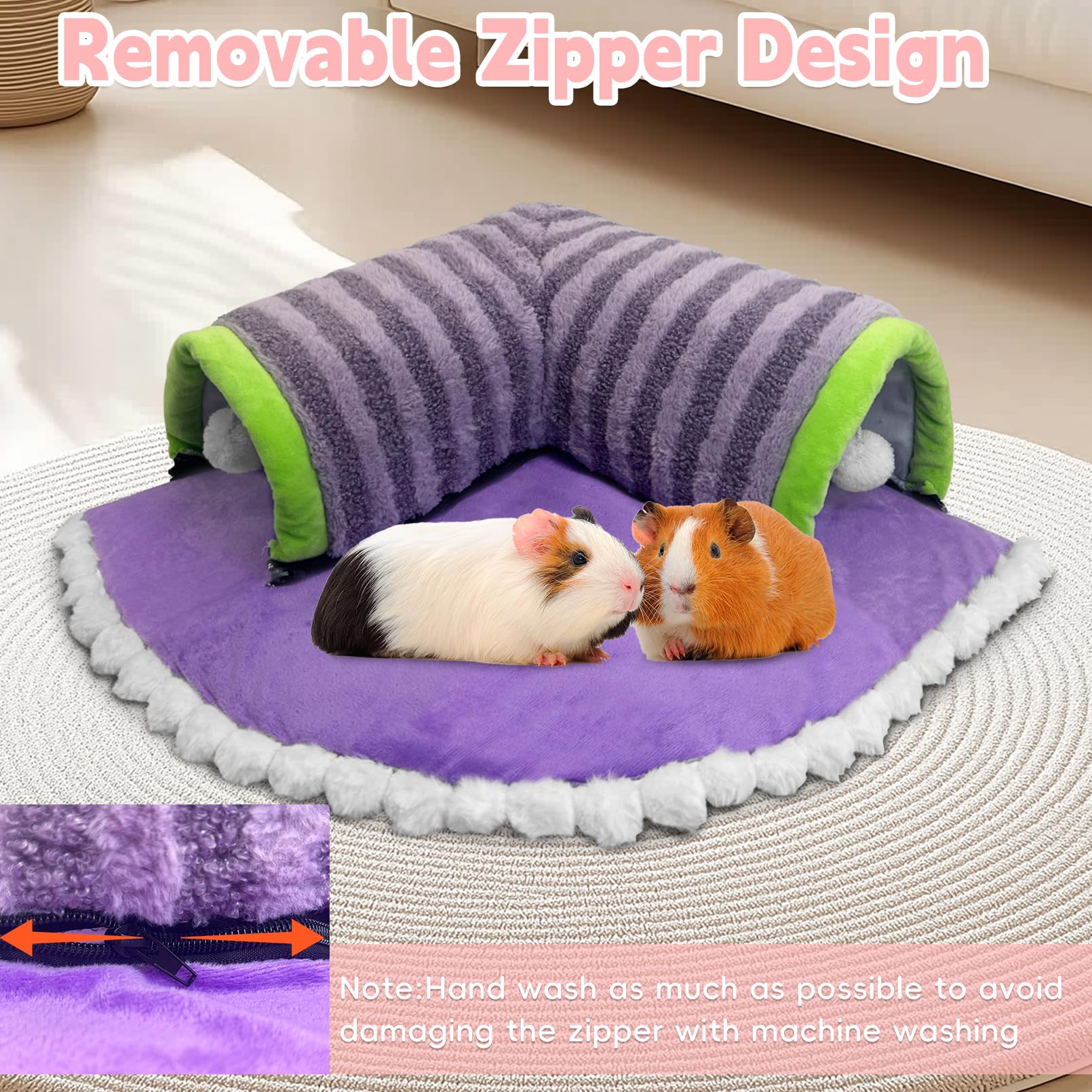 Pinvnby Guinea Pig Hideout Tunnel Bed Washable & Removable Rabbit Tubes Cozy Small Animal Tunnel Toys Guinea Pig Accessories For