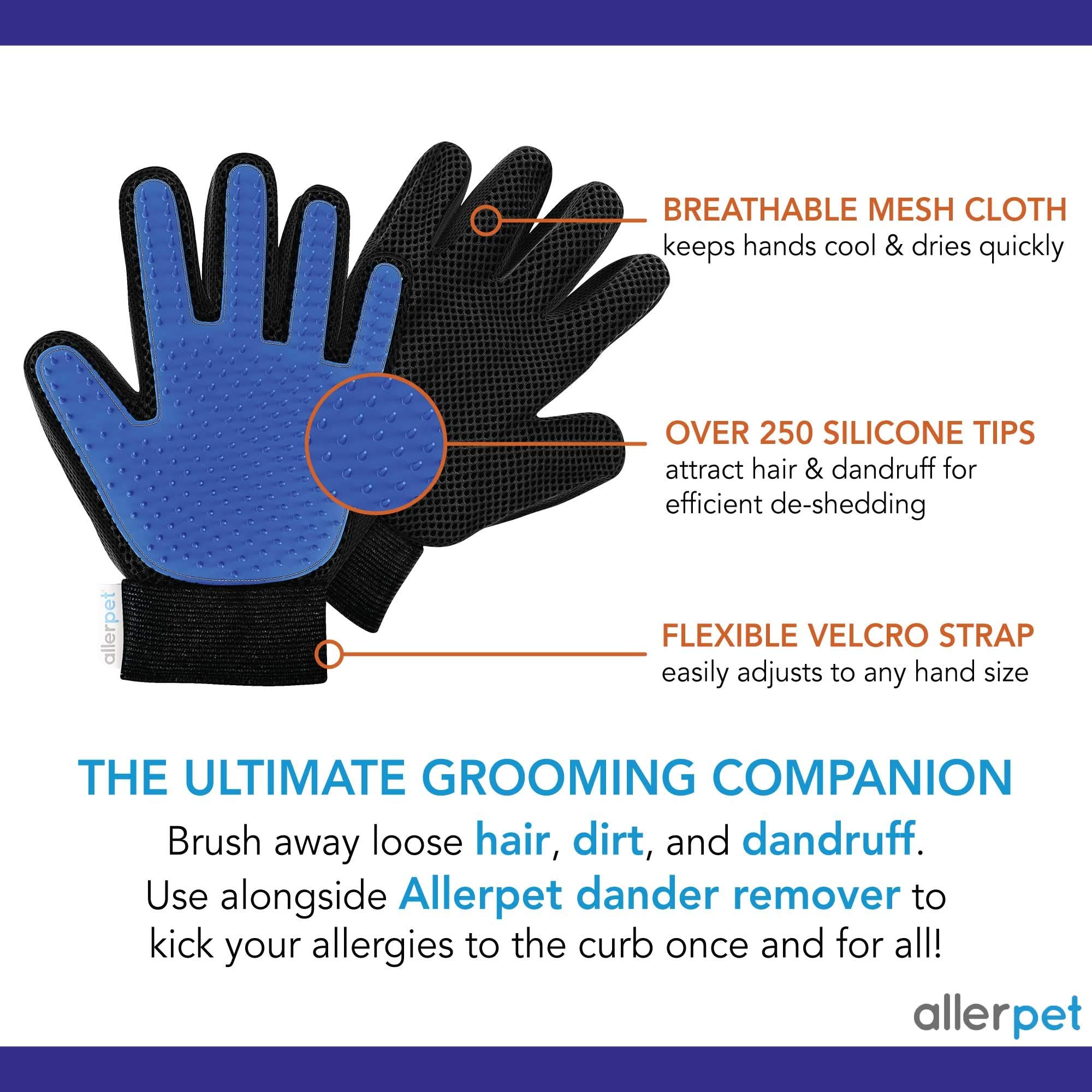 Allerpet Cat Dander Remover W/Free Pair Of Grooming Gloves And Mitt - Effective Cat Dander Reduction, Anti Allergen Solution Made In Usa - (12Oz)