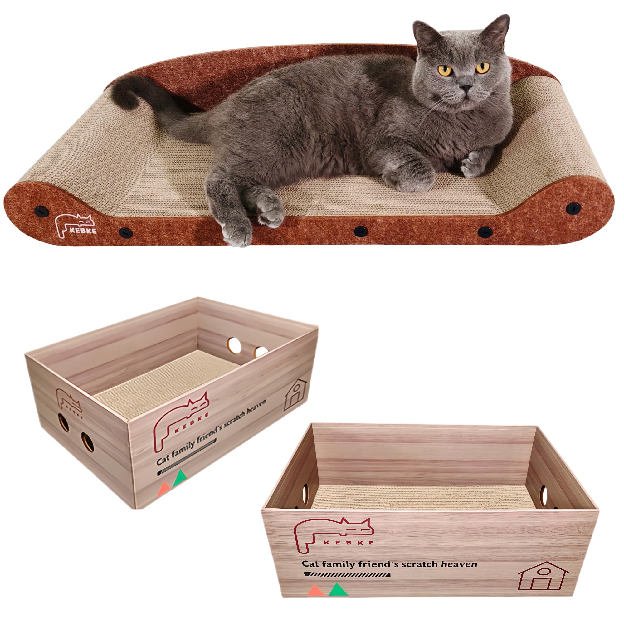 KEBKE Cat Scratcher Bed 30" Extra Large Durable Corrugated Paper Lounge Furniture, Brown, Model kk-0076