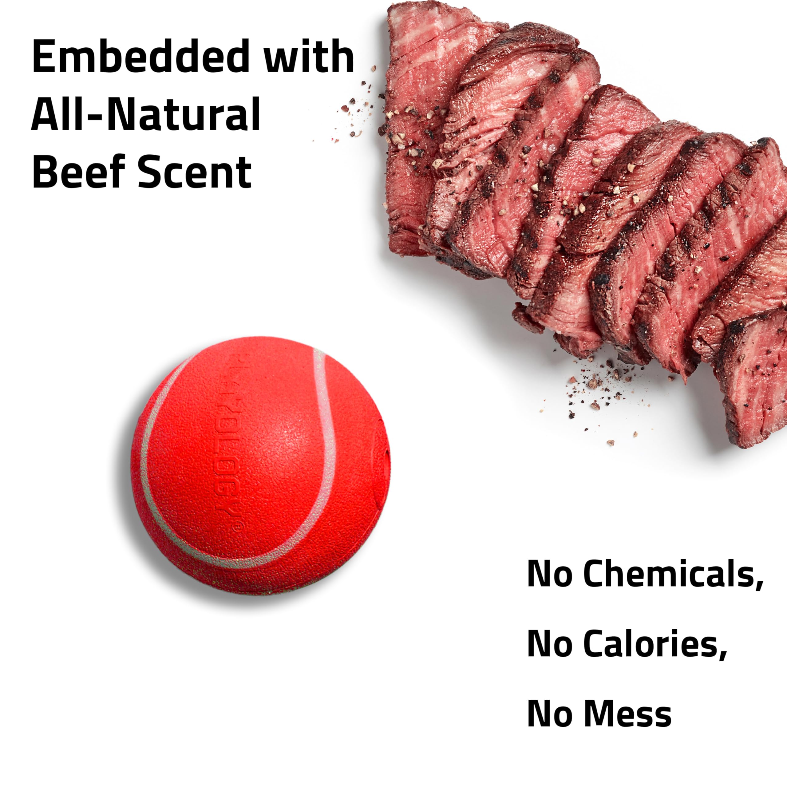 Playology Squeaky Chew Ball for Small Dogs, All-Natural Beef Scent, Red, Small (VALUE 3-Pack), Model 33414