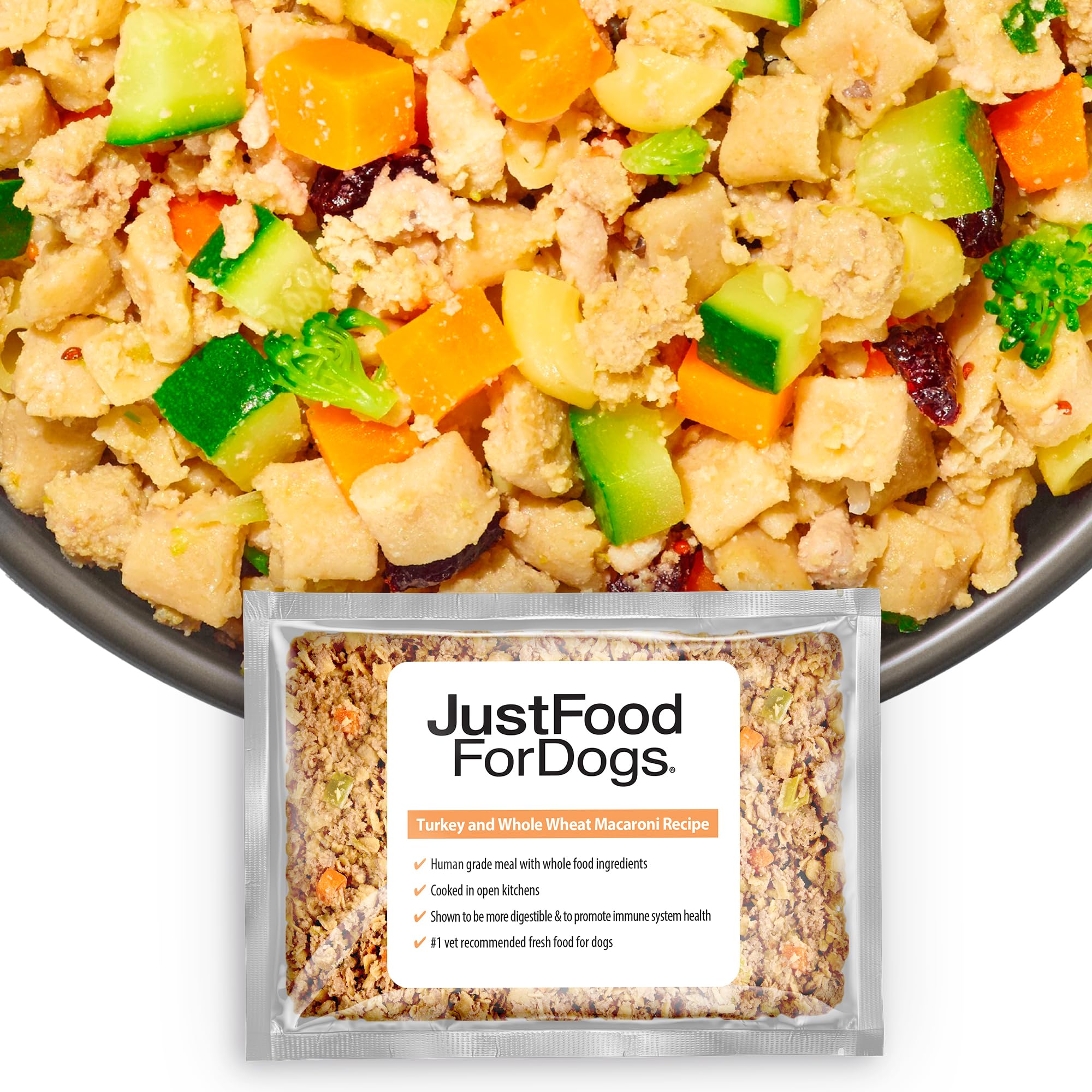 JustFoodForDogs Frozen Fresh Dog Food, Complete Meal or Dog Food Topper, Turkey & Whole Wheat Macaroni Human Grade Dog Food Reci