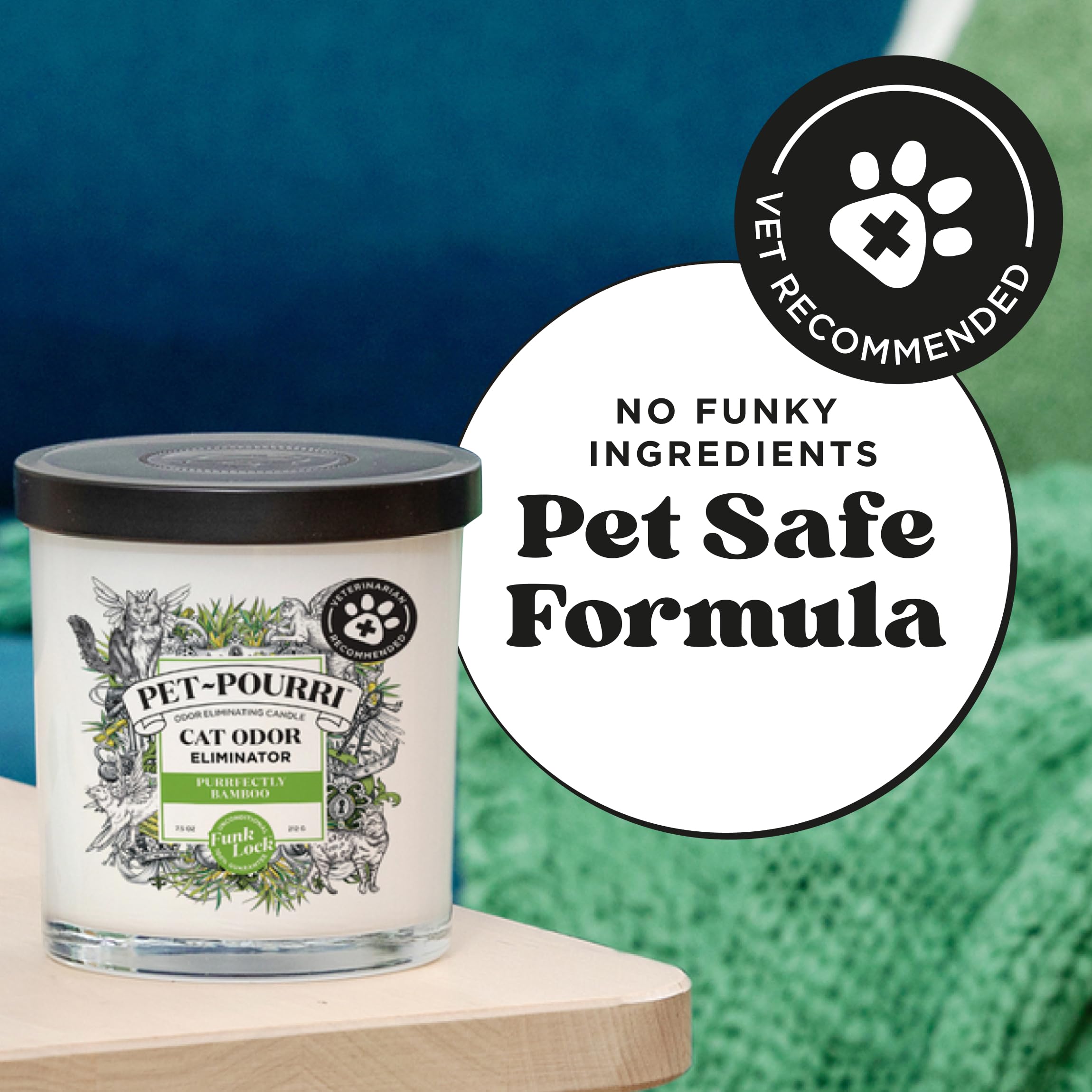 Pet-Pourri Purrfectly Bamboo Cat Deodorizer Candle - Cat Safe Plant Based Ingredients & Wax - Vet Approved - Aromatherapy & Air