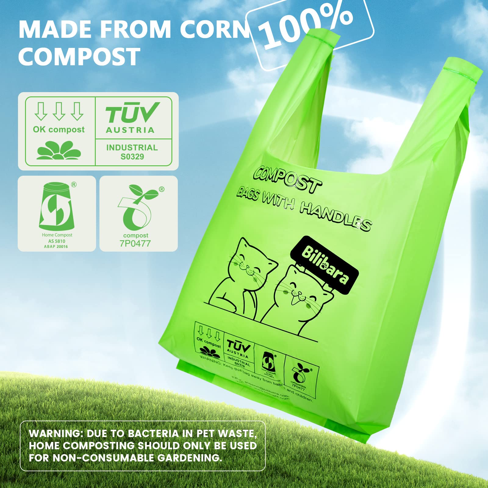 Bilibara Biodegradable Poop Bags For Cat - 110 Count, Durable Cat Litter Bags For Poop With Handles, Scented Poop Bags For Litte