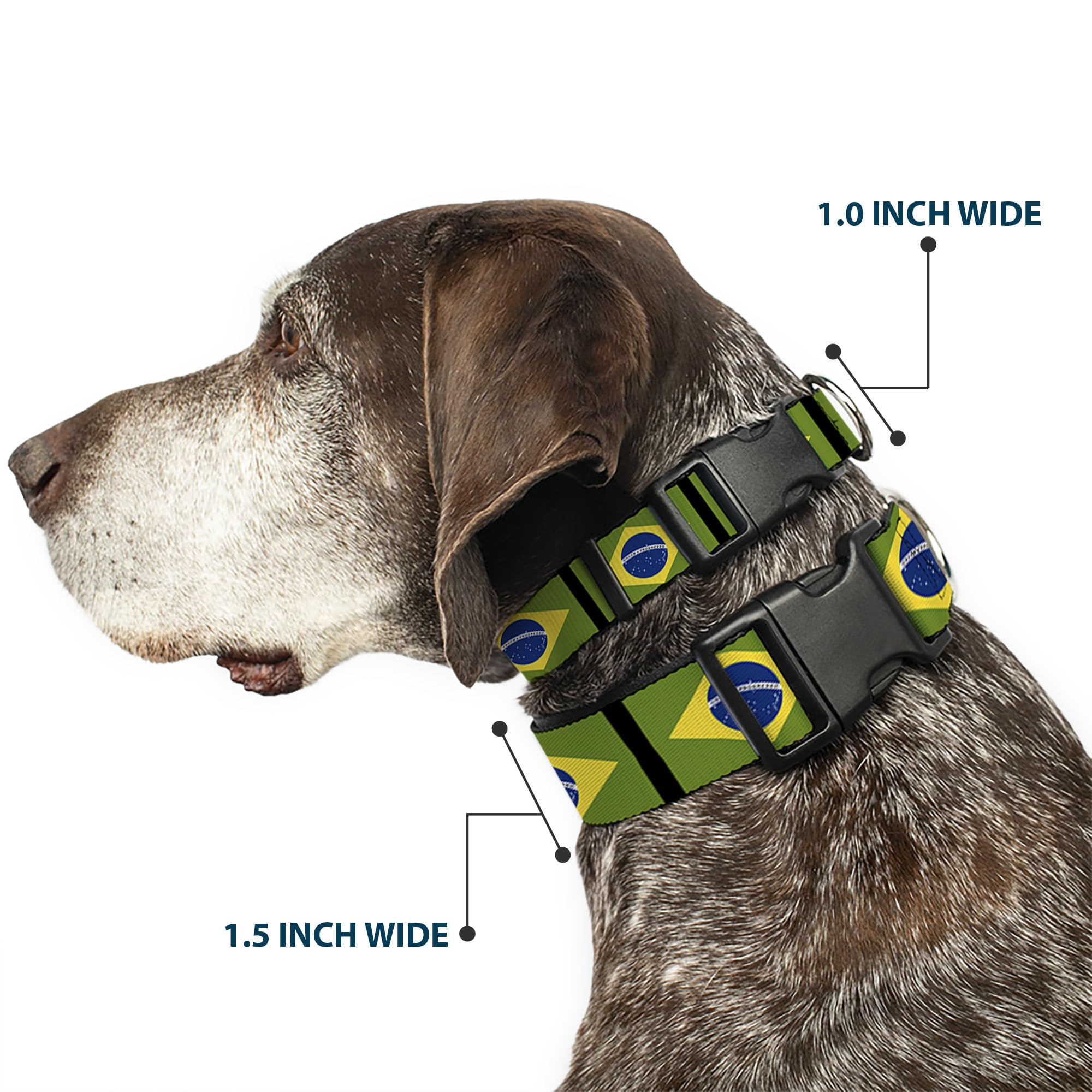 Buckle-Down Plastic Clip Collar - Brazil Flags - 1/2' Wide - Fits 8-12' Neck - Medium
