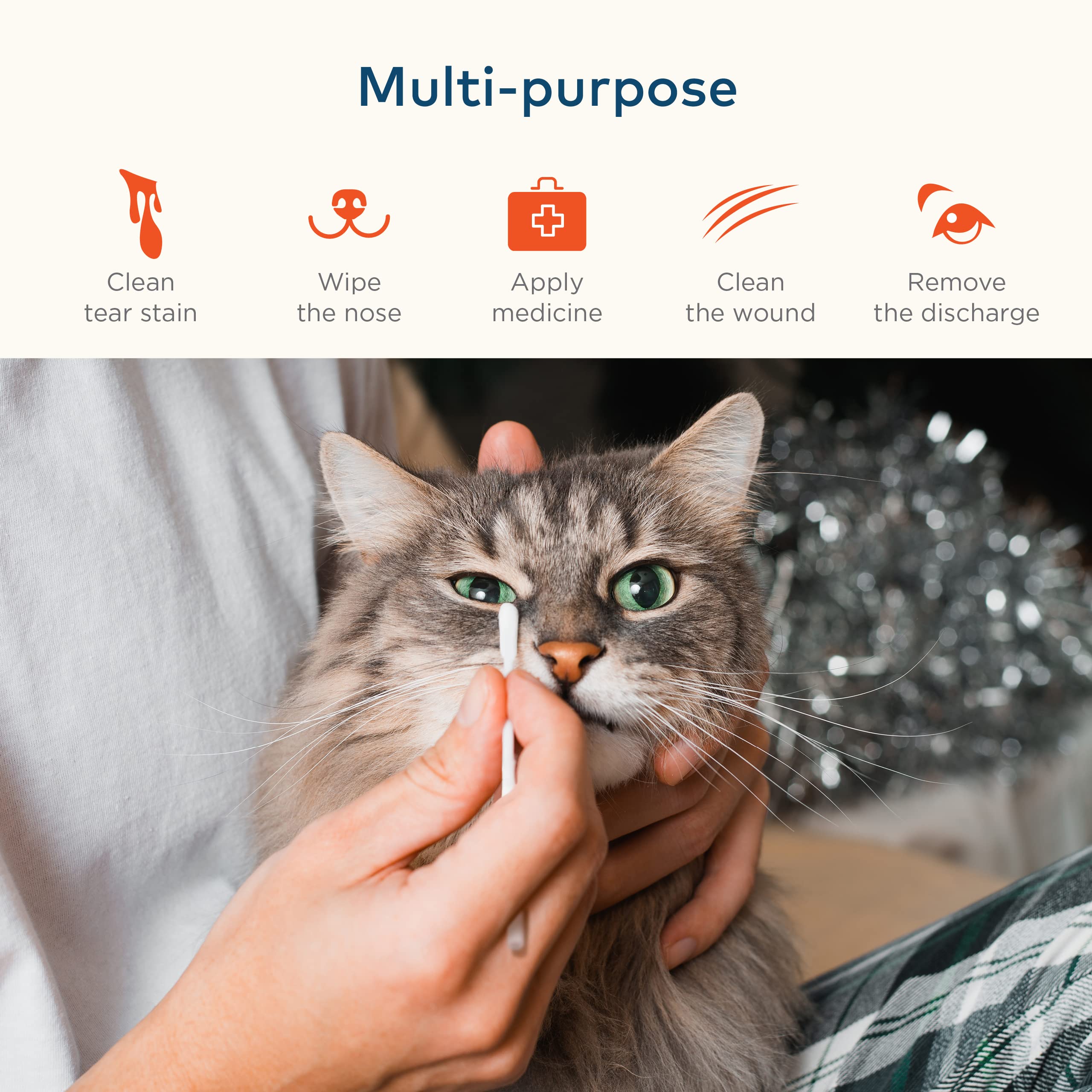 ARCA PET Cotton Swabs for Dogs and Cats - Cat & Dog Ear Cleaner Long Cotton Swab - Extra Long Stick, Cat & Dog Ear Cleaning Kit