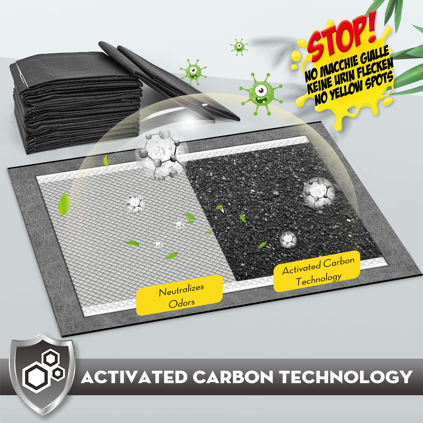 Croci Charcoal Puppy Pads With Adhesive Tabs, 28X34In Extra Large Pee Pads For Dogs, Odor-Control Super Absorbent Quick-Dry Leak