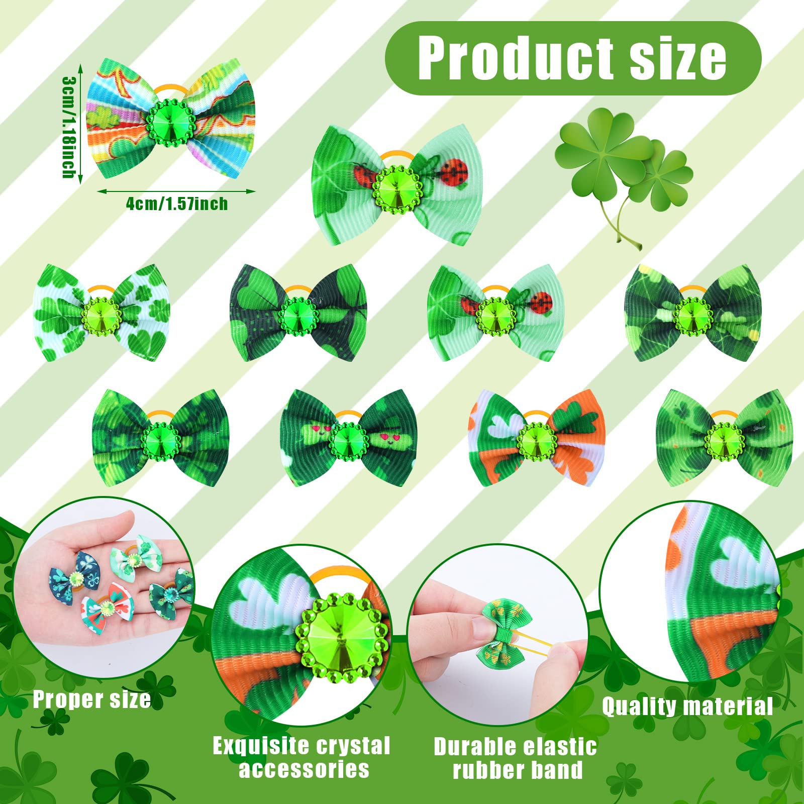 Tondiamo 100 Pack St. Patrick'S Day Dog Hair Bows With Rubber Bands St. Patrick'S Day Puppy Bows Rhinestone Pet Hair Accessories