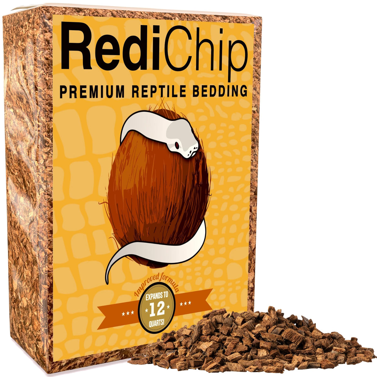 Redichip Coconut Chip Substrate For Reptiles 12 Quart Loose Medium Sized Coconut Husk Chip Reptile Bedding For Snakes, Tortoises, Geckos, Frogs, Or Lizard Terrarium Tanks