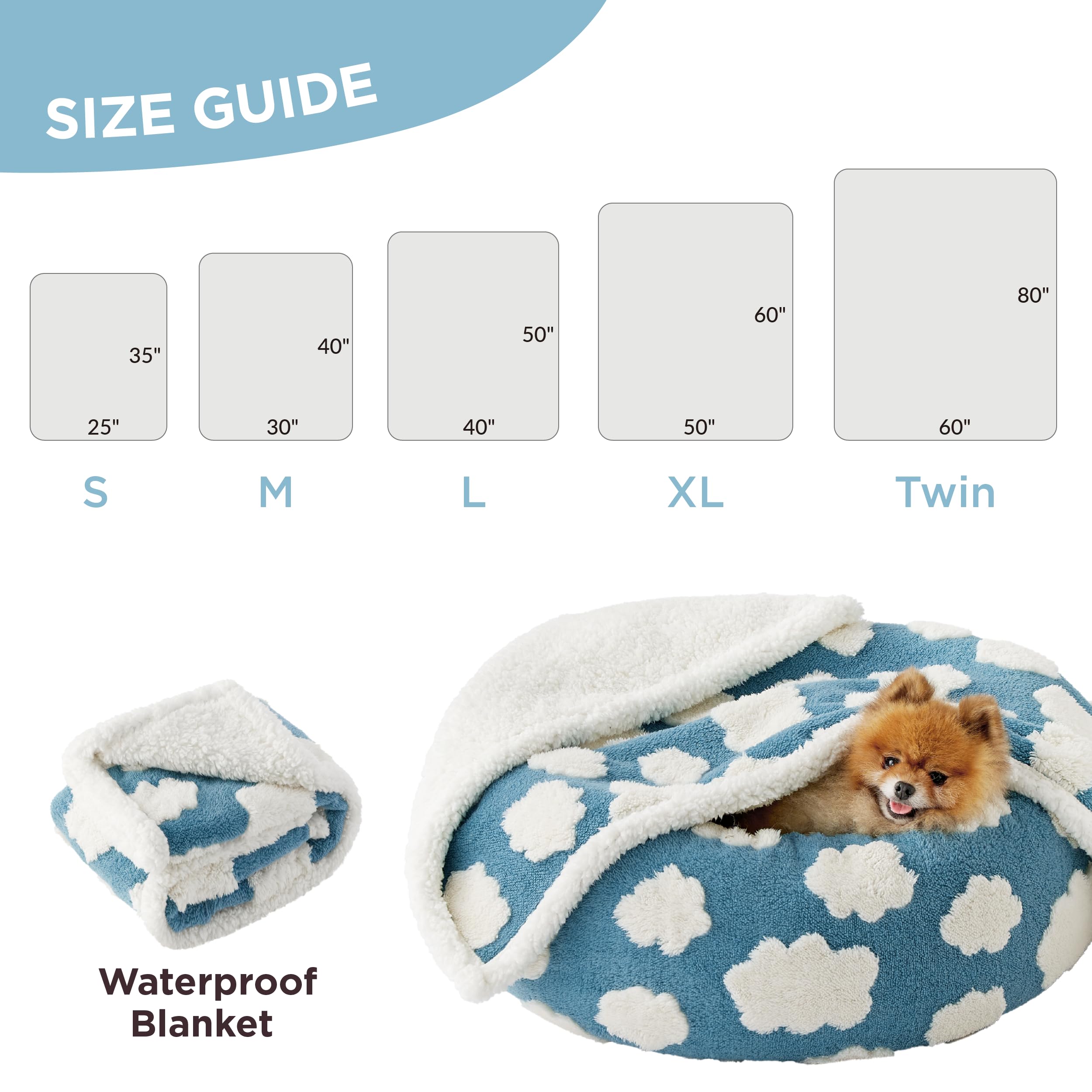 LE SURE Waterproof Dog Blanket - Washable Sherpa Fleece & Jacquard, Medium (30x40"), Blue