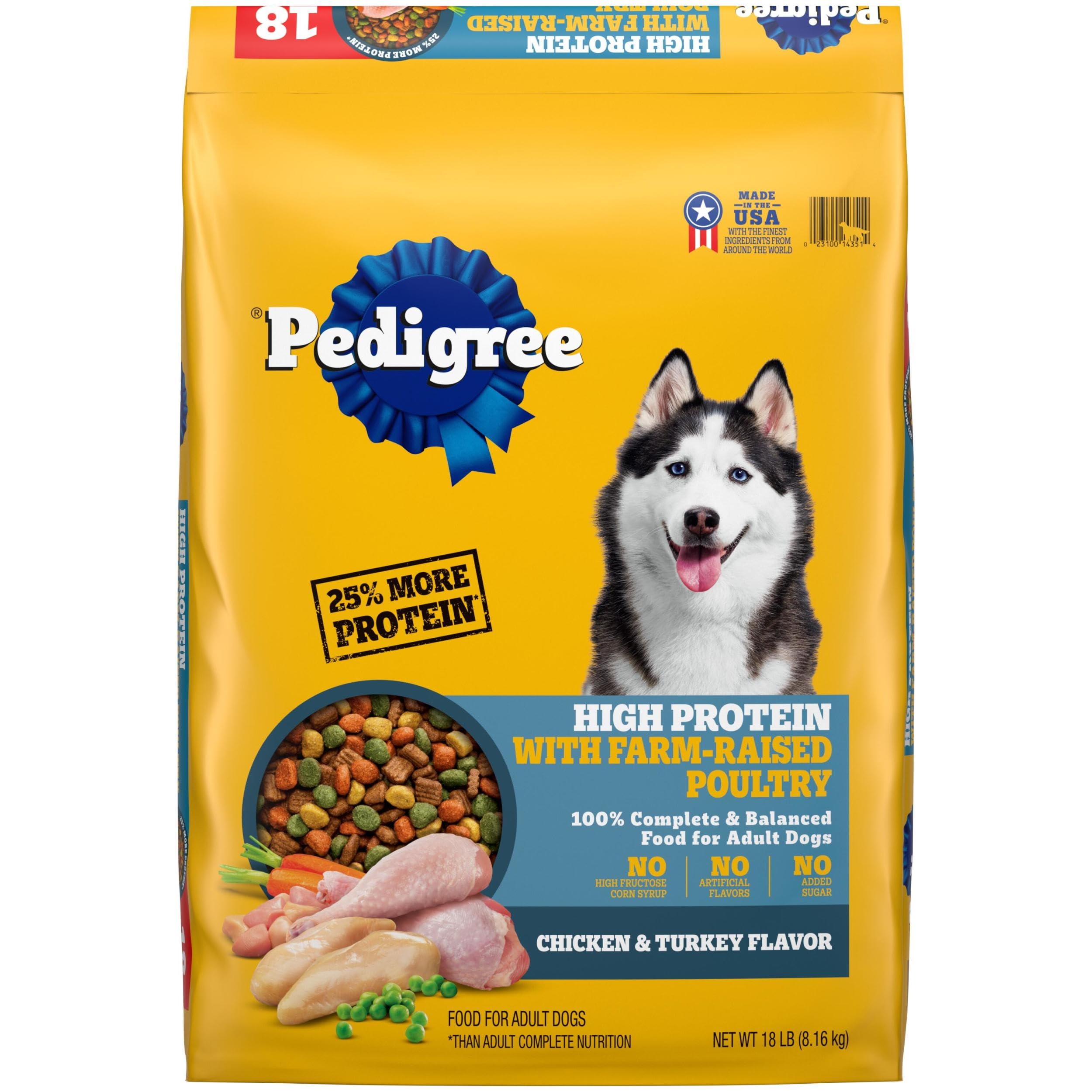 Pedigree High Protein Adult Dry Dog Food, Chicken and Turkey Flavor, 18 lb. Bag