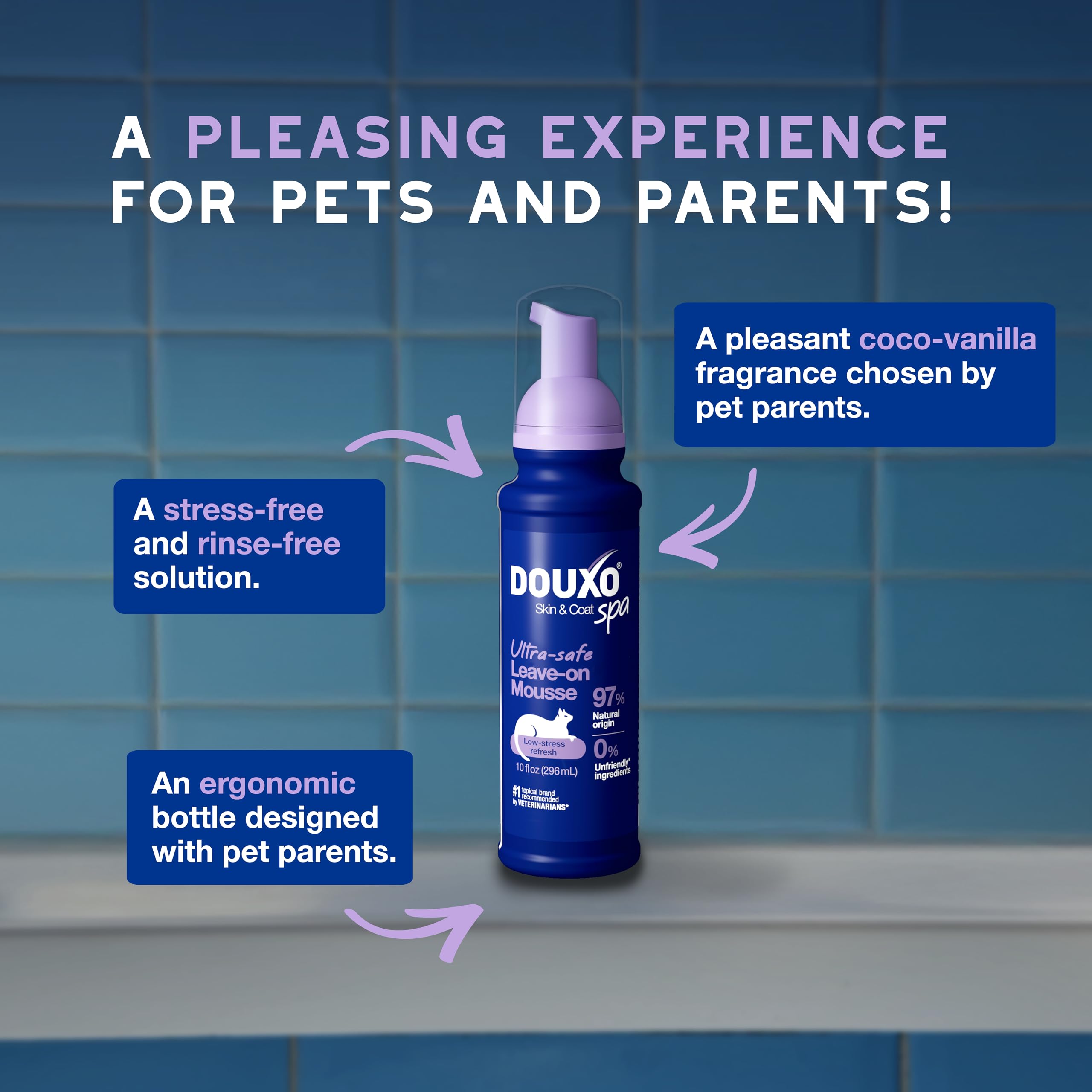 Douxo Skin & Coat Spa - Ultra-Safe Low-Stress Refresh Leave-On Mousse For Cats, 10 Fl Oz, Safely Cleans And Refreshes The Coat,