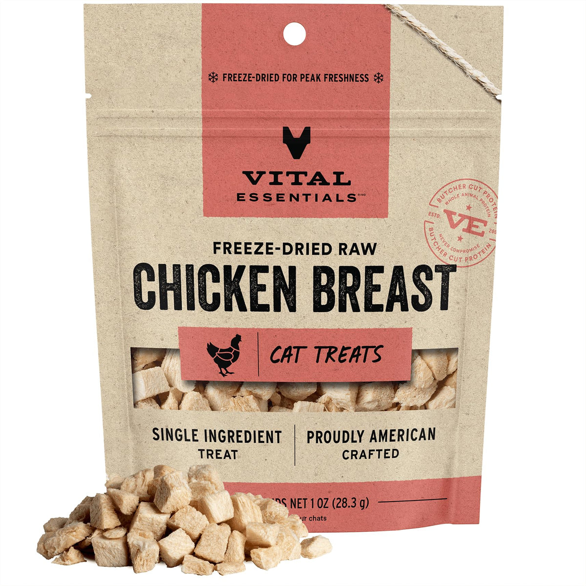 Vital Essentials Freeze Dried Raw Single Ingredient Cat Treats, Chicken Breast, 1 Oz