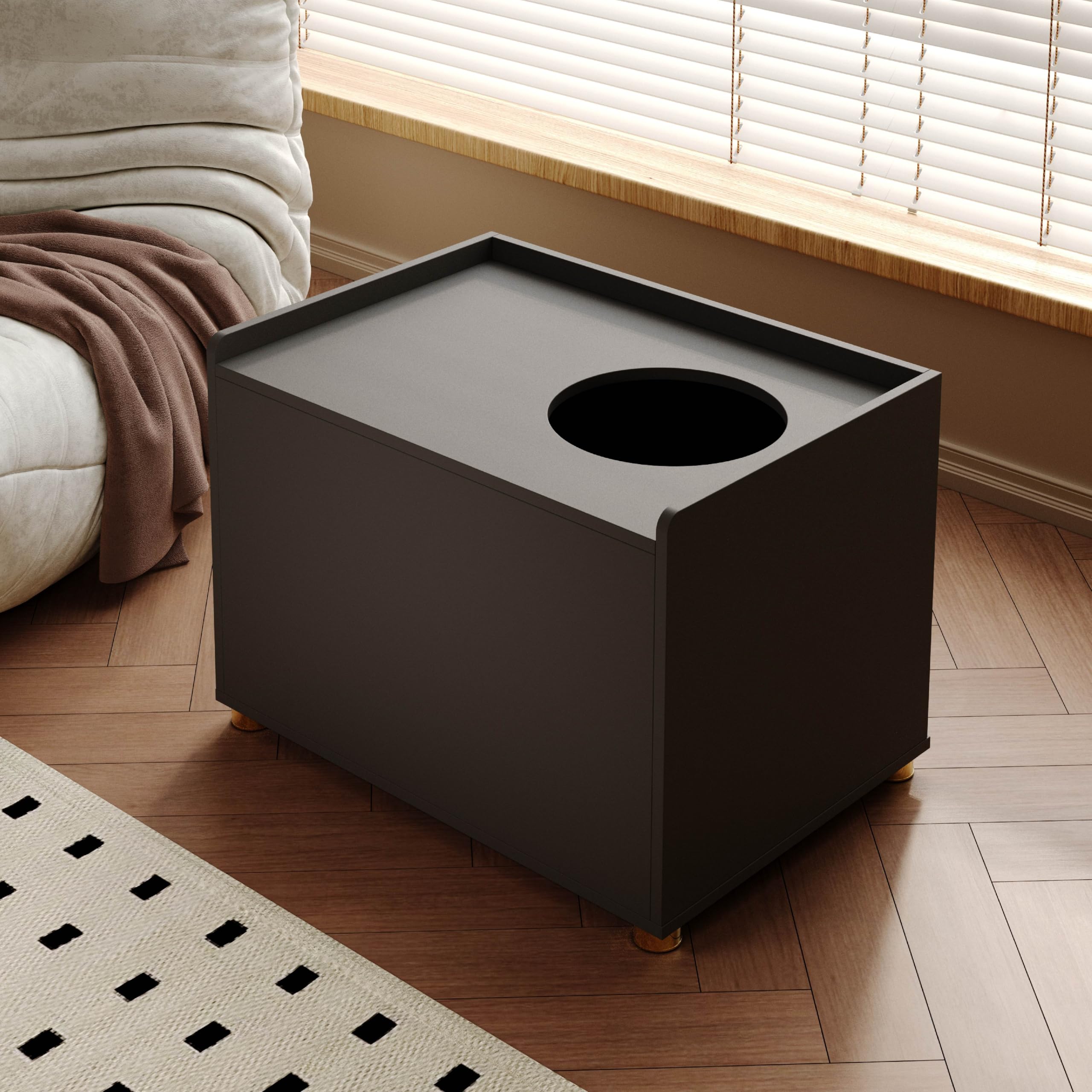 Amunrbrek Top Entry Litter Box Enclosure, Modern Flip Top Litter Box Furniture with Cat Scratch Mat, Side Table (Black)