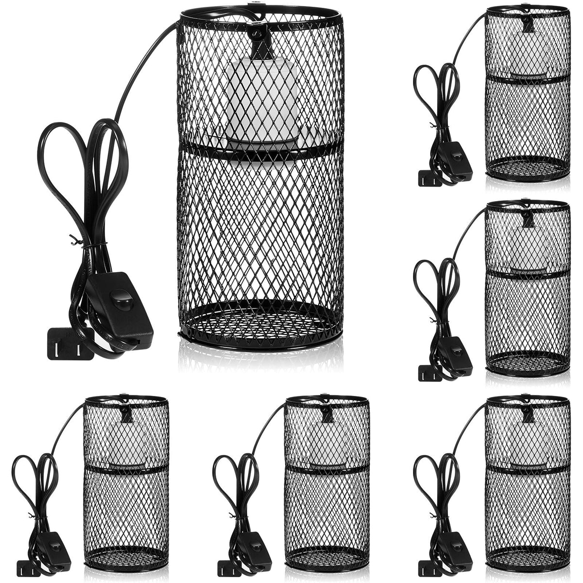 Vihose 6 Pcs Reptile Heat Lamp Guard With 150W Ceramic Heat Emitter Basking Anti Scald Heating Lamp Holder Mesh Cage Reptile Pro