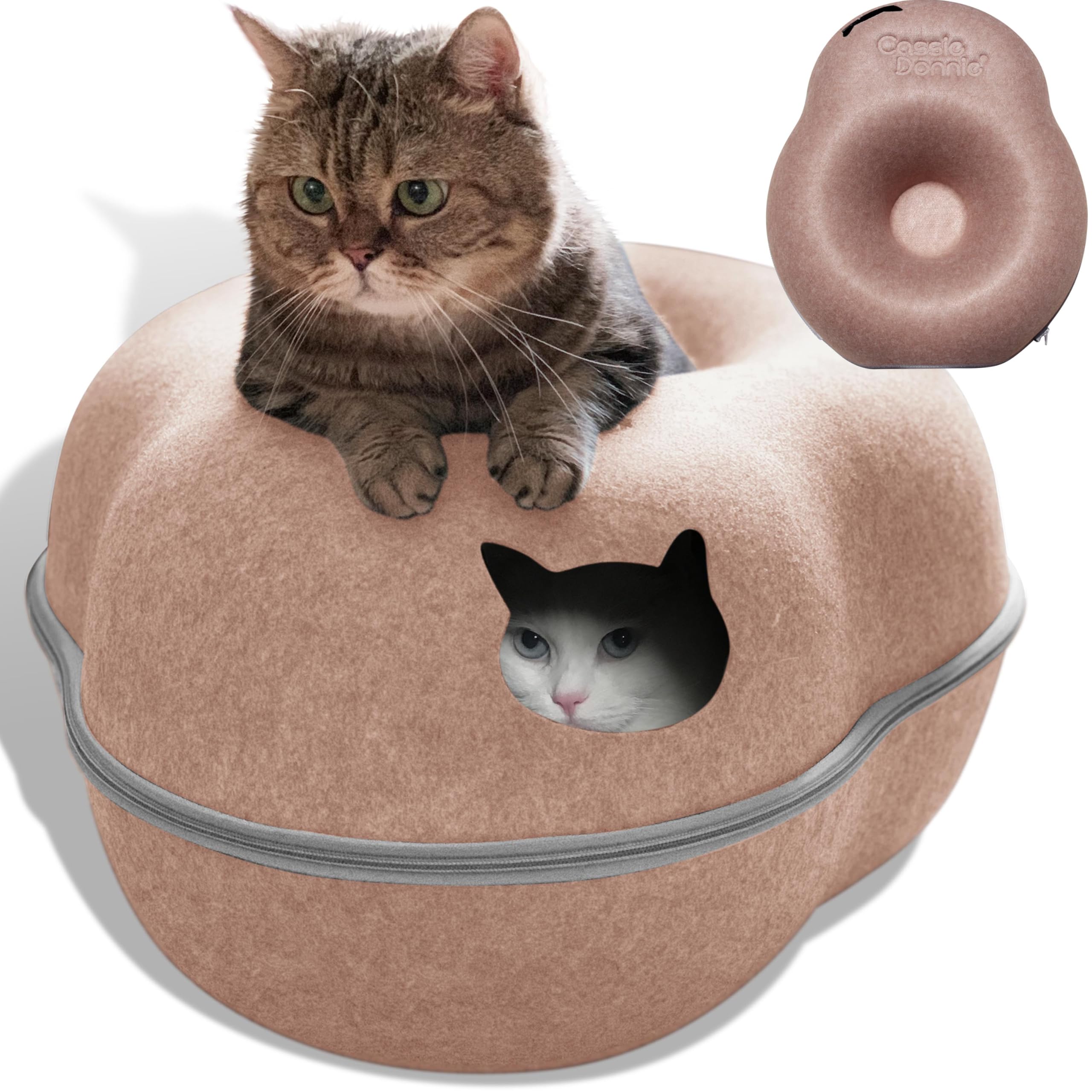 Cat Tunnel Bed For Indoor Cats, Medium Large, Donut Cave House Up To 22 Lbs, Spacious For 2 Kittens (Brown)
