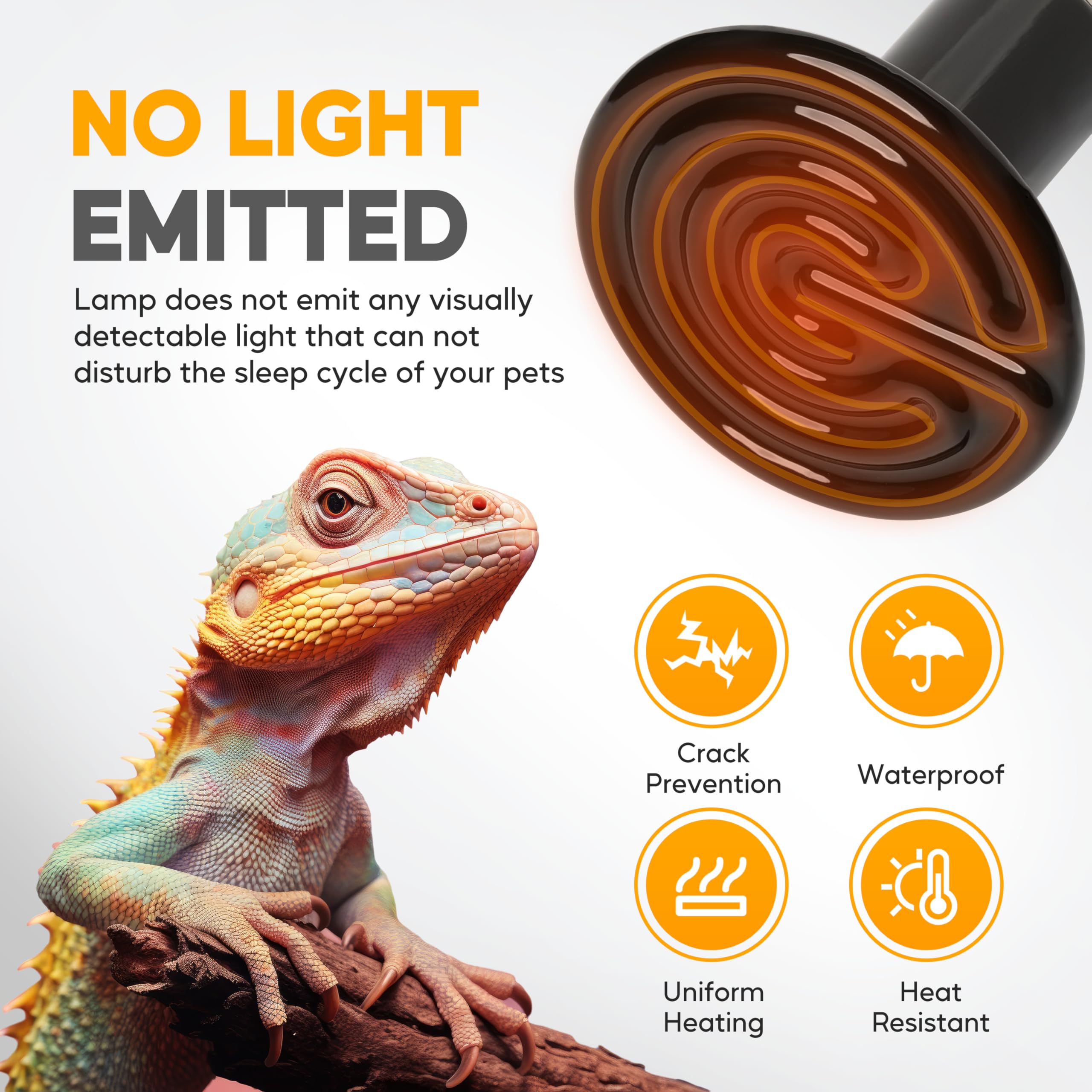 HealSmart 150W Reptile Heat Lamp Ceramic Heat Emitter, No Light Emitting Heat Bulbs, Suitable for Snake/Lizard/Spider, Plant Gro